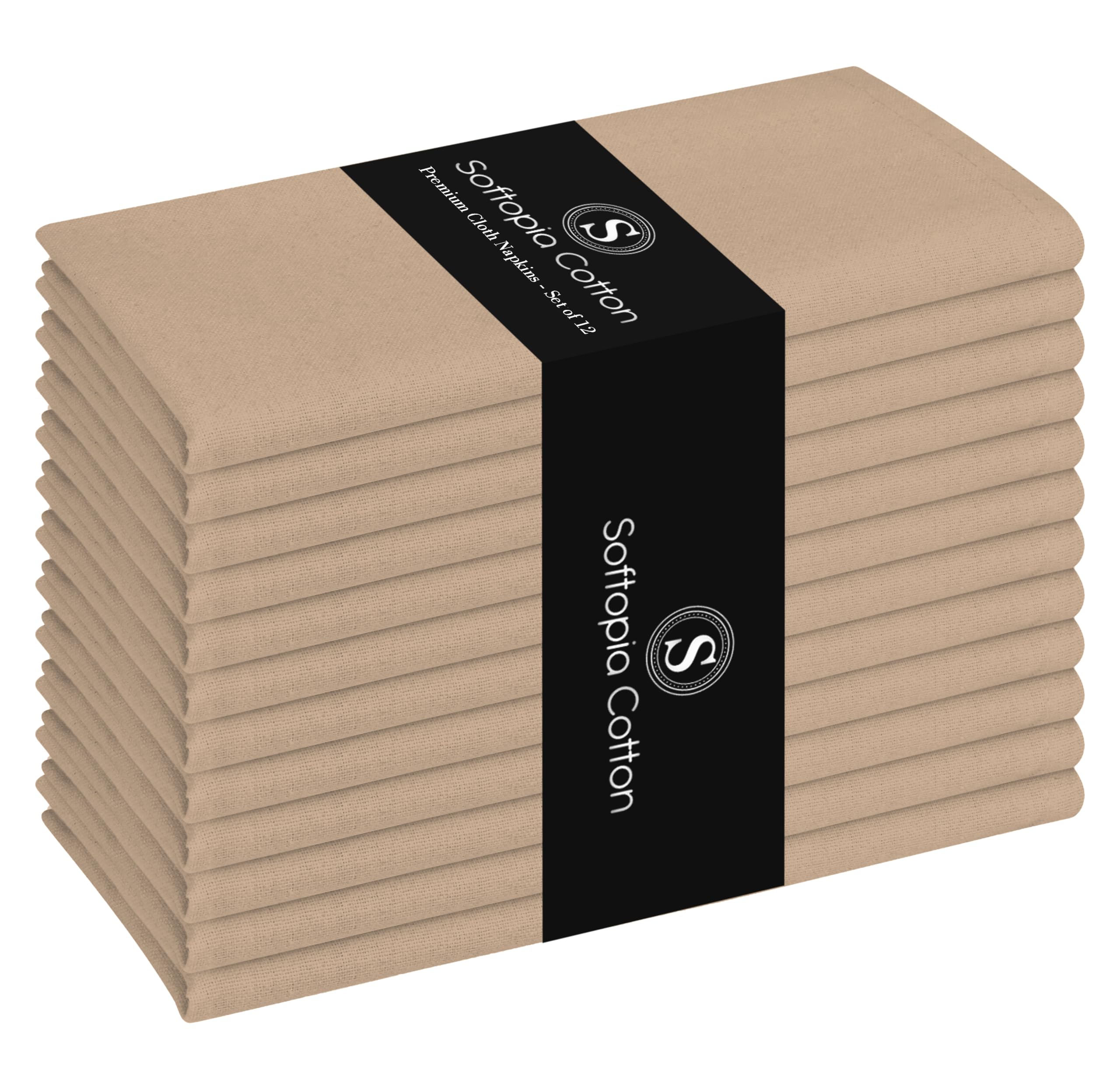 Napkins 100% Cotton Decorative Napkin Washable Cloth Napkins Set of 12 for Home, Wedding, Restaurant, Buffet Party &amp; Camping - Beige Natural (17"x17")