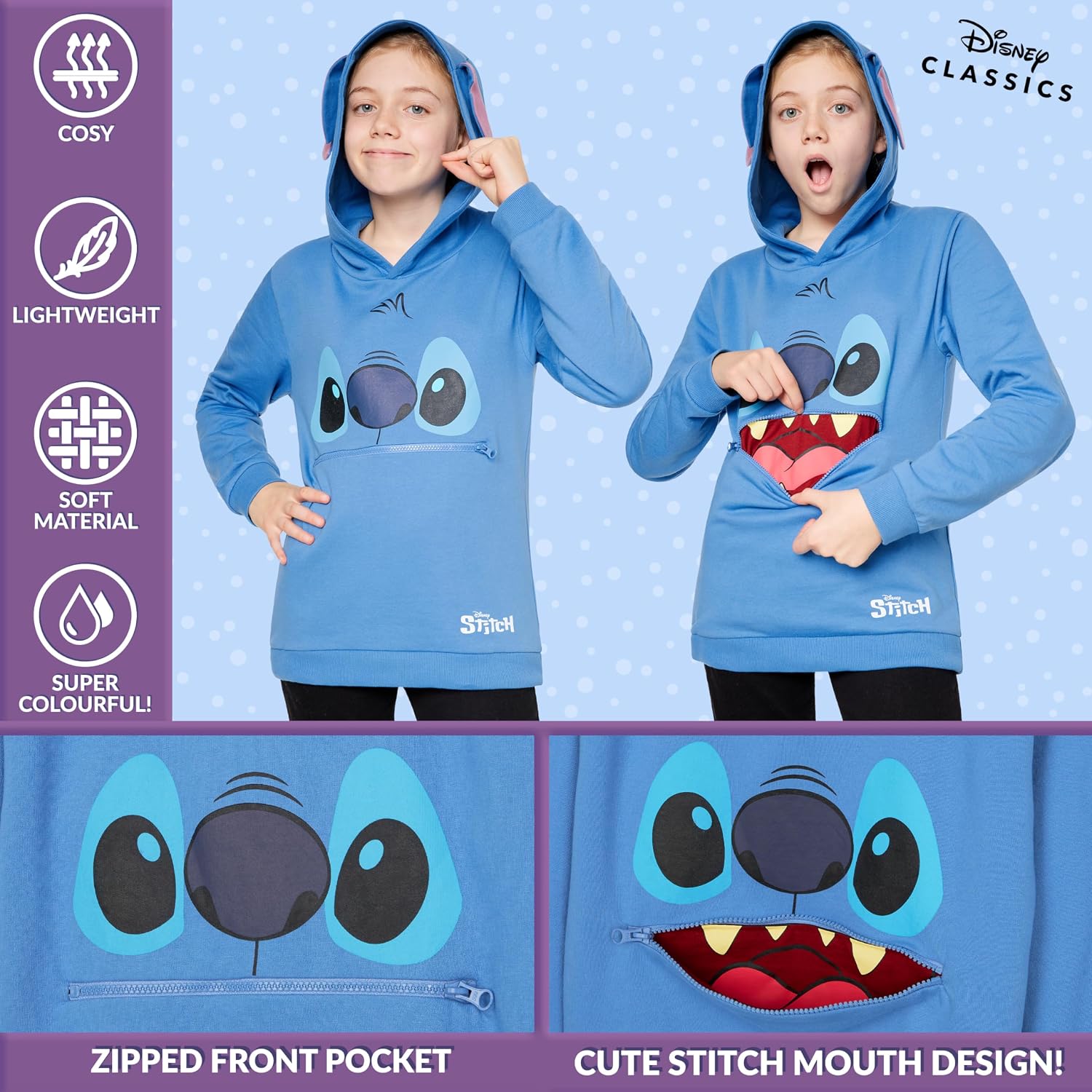 Disney Stitch Hoodie for Girls Teens Soft Hooded Sweatshirt Warm Pullover Sweater Activewear Sports Youth Hoodie Stitch Gifts