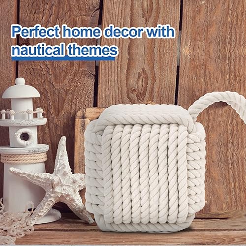 Miniatura 6 de Marwood Topes de puerta con nudo de cuerda decorativos náuticos hechos a mano con asa, tope de puerta cuadrado interior pesado para puerta y