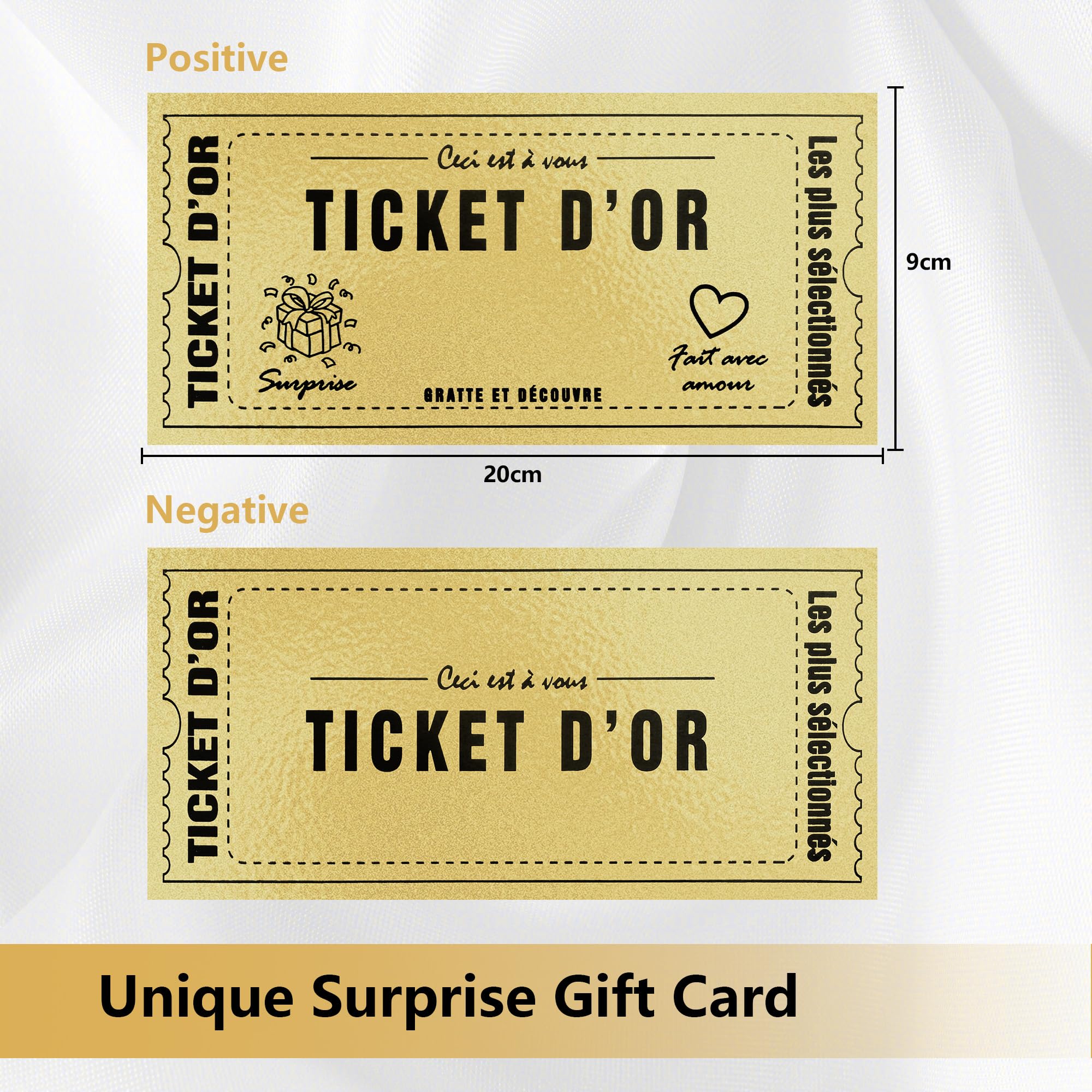 Carte à gratter Golden Ticket d'Or Personnalisable 6 Pièces Cadeau Surprise Anniversaire Saint-Valentin