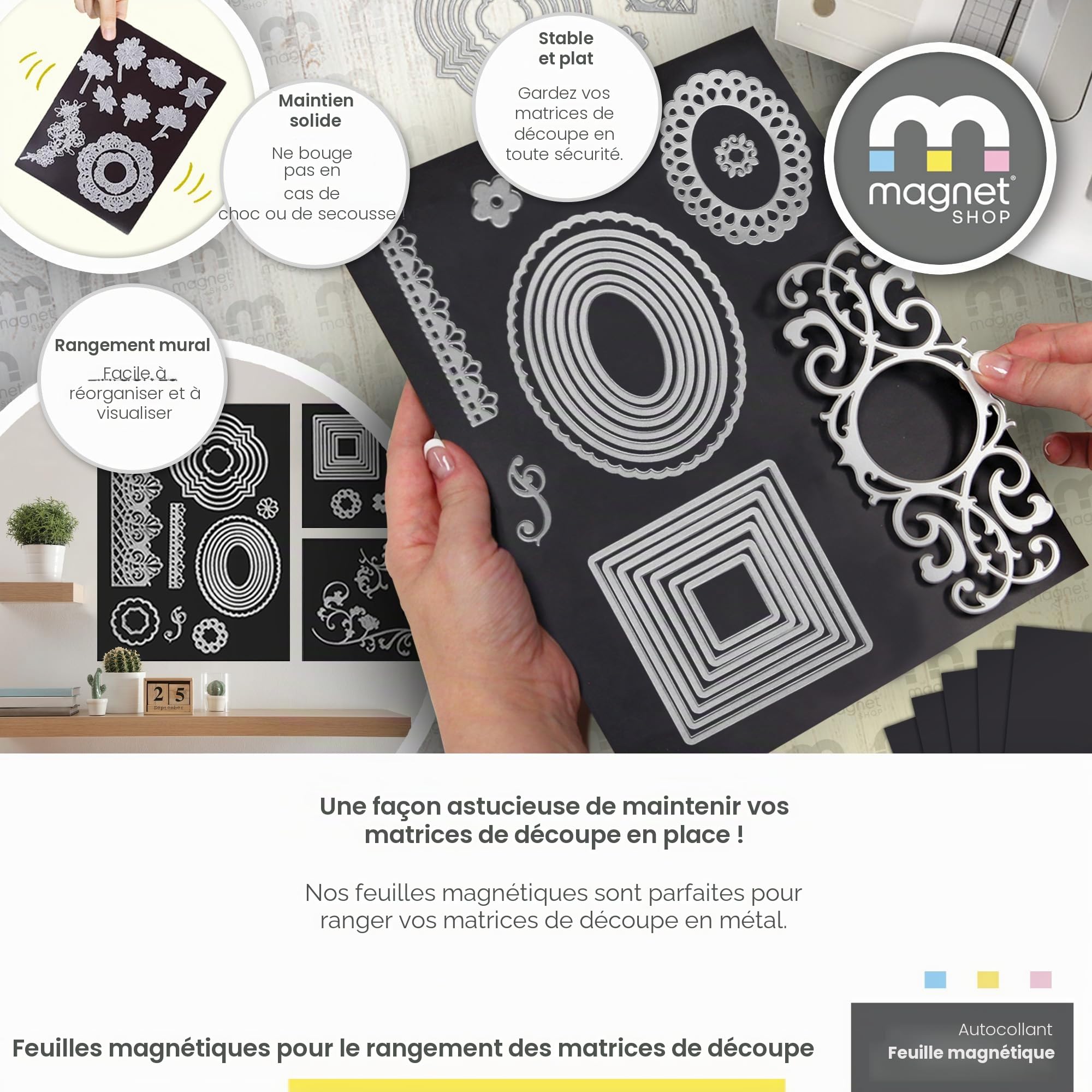 TMS Feuilles magnétiques autocollantes | Pour le rangement de matrices magnétiques, travaux manuels, voitures, taxis, véhicules, fabrication de panneaux