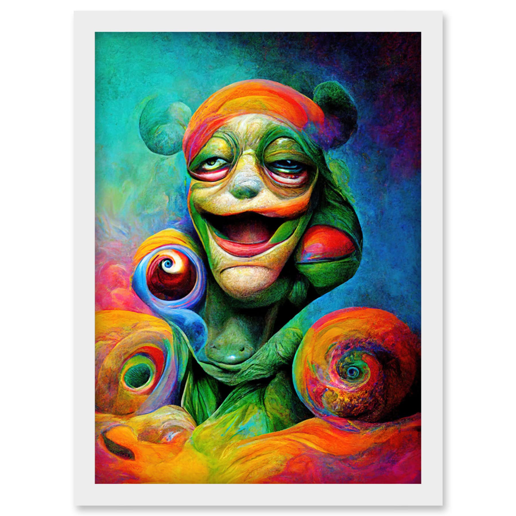 Doppelganger33 LTD Psychedelic Stoned Clown Trippy Colourful Artwork Framed Wall Art Print A4