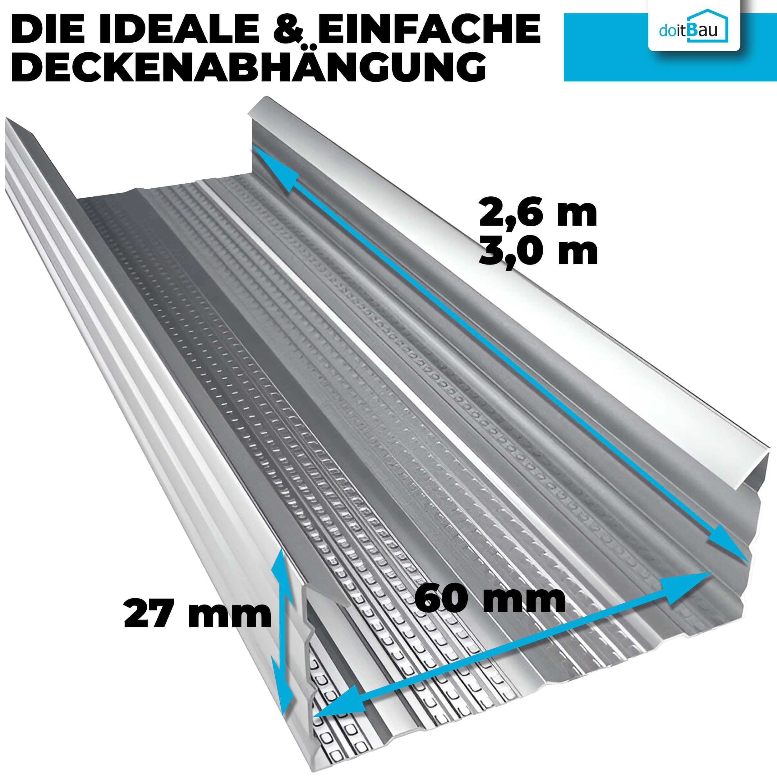 CD Profil 60/27 mm für Trockenbau – 36x Deckenprofile je 3,0 m – CD Profil für abgehängte Decken – verzinktes Stahlblech 0,6 mm – Metallprofil für Ständerwerk