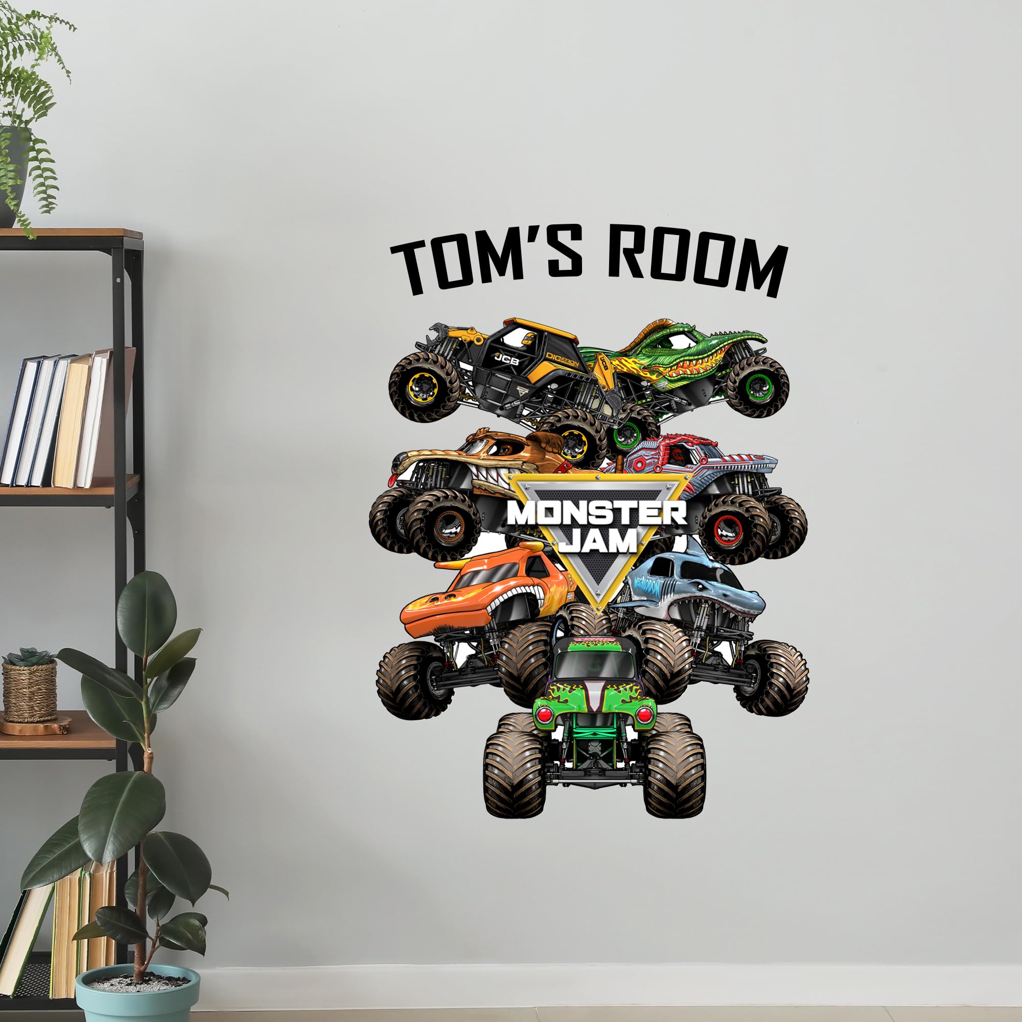 Themed Black Monster Jam Wall Sticker - Group Personalised Text Decal Wall Art (90Cm Height X 70Cm Width)