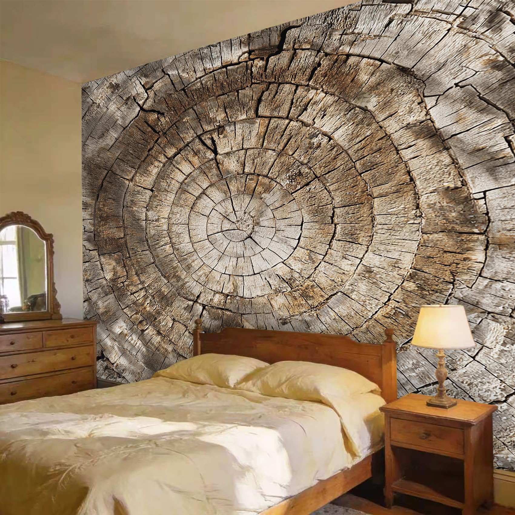 Papier Peint Imitation Bois Panoramique Murale, Intissé Papier Peint 3D Rustique Beige Salon Chambre Cuisine, Imitation Bois Decoratif Mural 315 x 215 cm