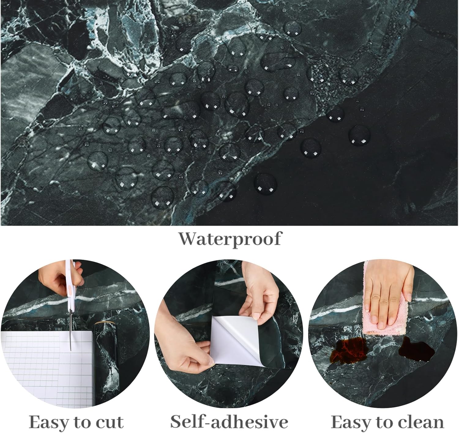 VaryPaper 32" x 354" Cyan Black Marble Peel and Stick Wallpaper Marble Contact Paper for Countertops Waterproof Counter Top Vinyl Wrap Removable Self Adhesive Granite Wall Paper for Kitchen Bathroom