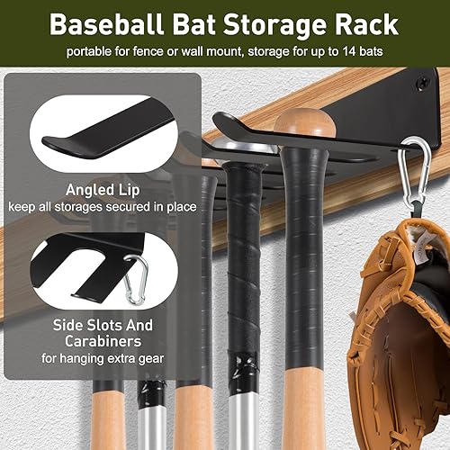 Miniatura 3 de Soporte de pared para bates de béisbol, soporte de metal para bates para valla de dugout, organizador de bates de béisbol, sóftbol, bate,