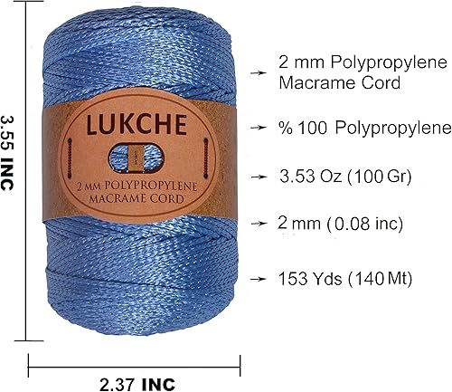 Miniatura 3 de Lukche Cuerda de poliéster de 2 madejas de alta calidad de 0.079 pulgadas, 153 yardas, 100% polipropileno, bolsa de macramé de hilo colorido para