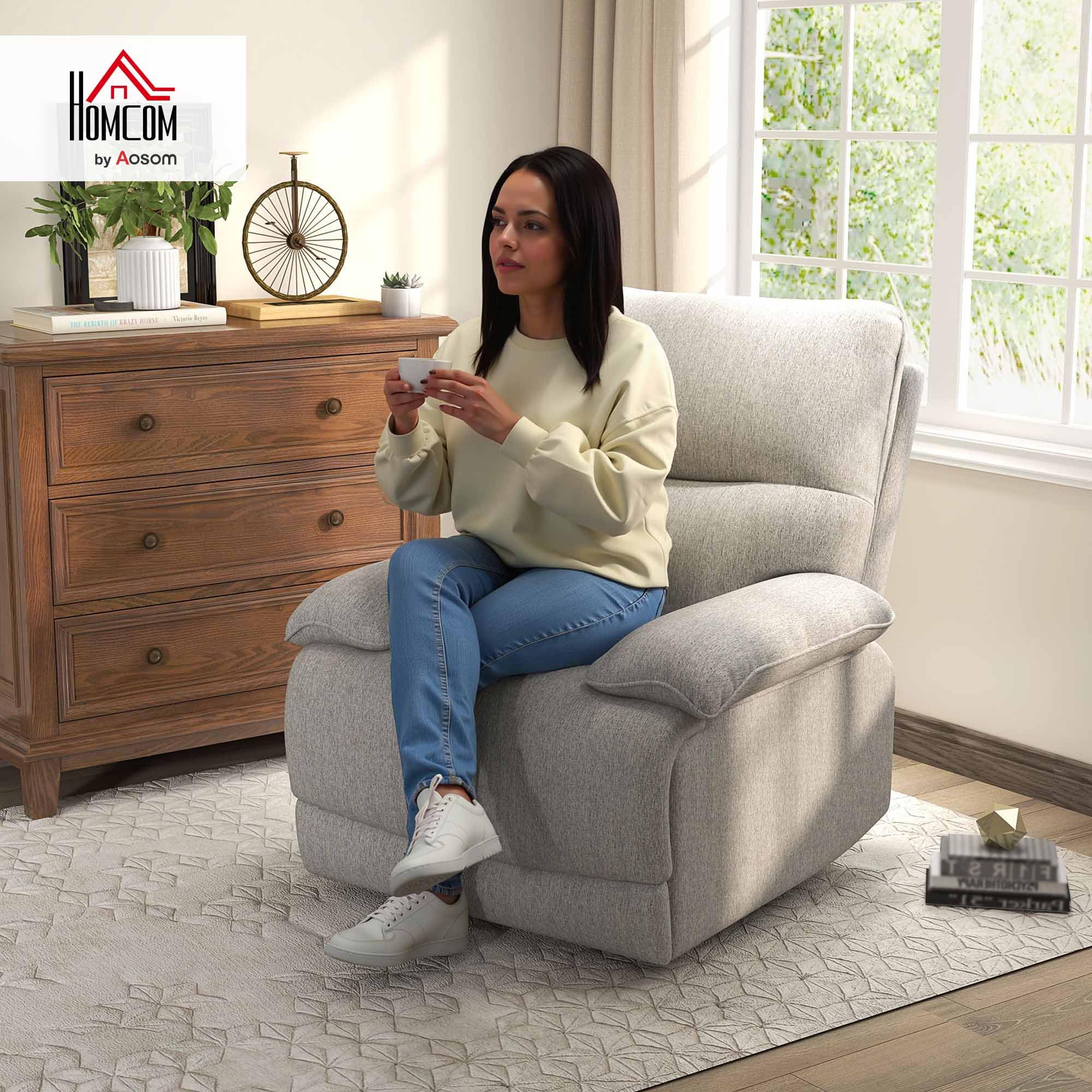 HOMCOM Sillón Reclinable de Salón Sillón Relax Reclinable Manual hasta 150° Tapizado en Tela con Reposapiés Carga 160 kg para Sala de Estar Dormitorio Oficina 89x98x101 cm Gris