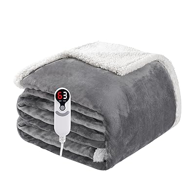 Electric Heated Blanket Full Size 72"x84", Soft Flannel with Overheat Protection, 6 Adjustable Heat Settings & 10-Hour Auto-Off Timer, Fast Heating for Winter Comfort, Light Gray