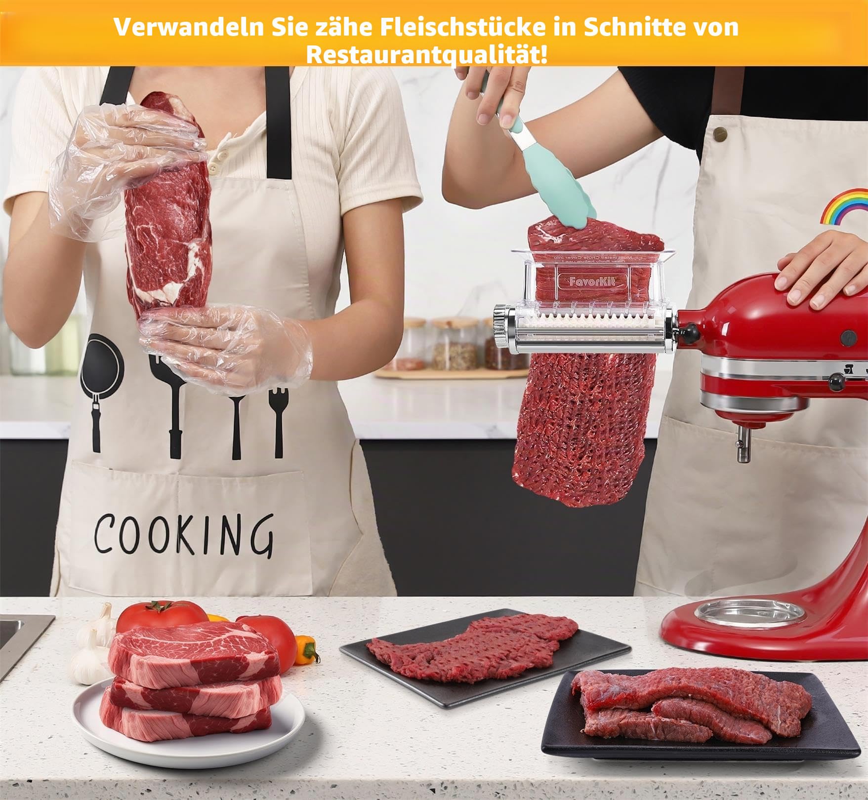 FavorKit Verstellbarer Fleischklopfer mit 3 Stärken für Kitchenaid Standmixer, langlebiges Metallgehäuse mit transparenter Abdeckung, spülmaschinenfest