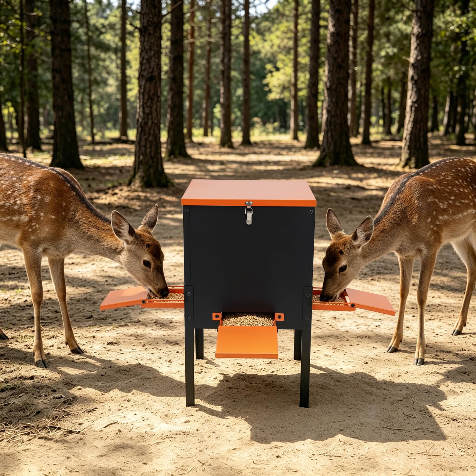 Wildfutterautomat 45,36 kg, Schwerkraft Futterspender, 4 Futteröffnungen