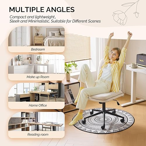 Miniatura 8 de VINGLI Silla de escritorio de oficina sin brazos con ruedas y sin ruedas, silla giratoria de 360 con cojín grueso, altura ajustable para sala de