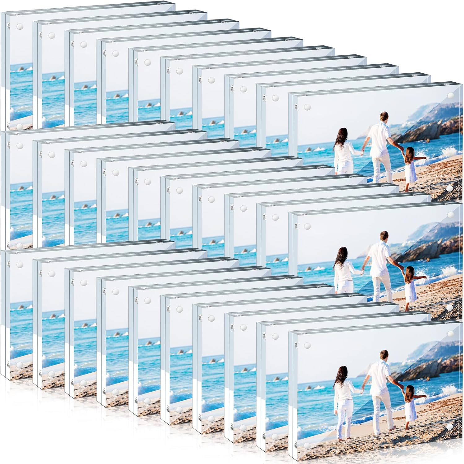 Handepo 30 Pack 4 x 6 Inch Clear Acrylic Picture Frames Double Sided Magnetic Photo Frames 20mm Thickness Frameless Desktop Display Freestanding for Bedroom Living Room Home Office 30 4 x 6 Inch