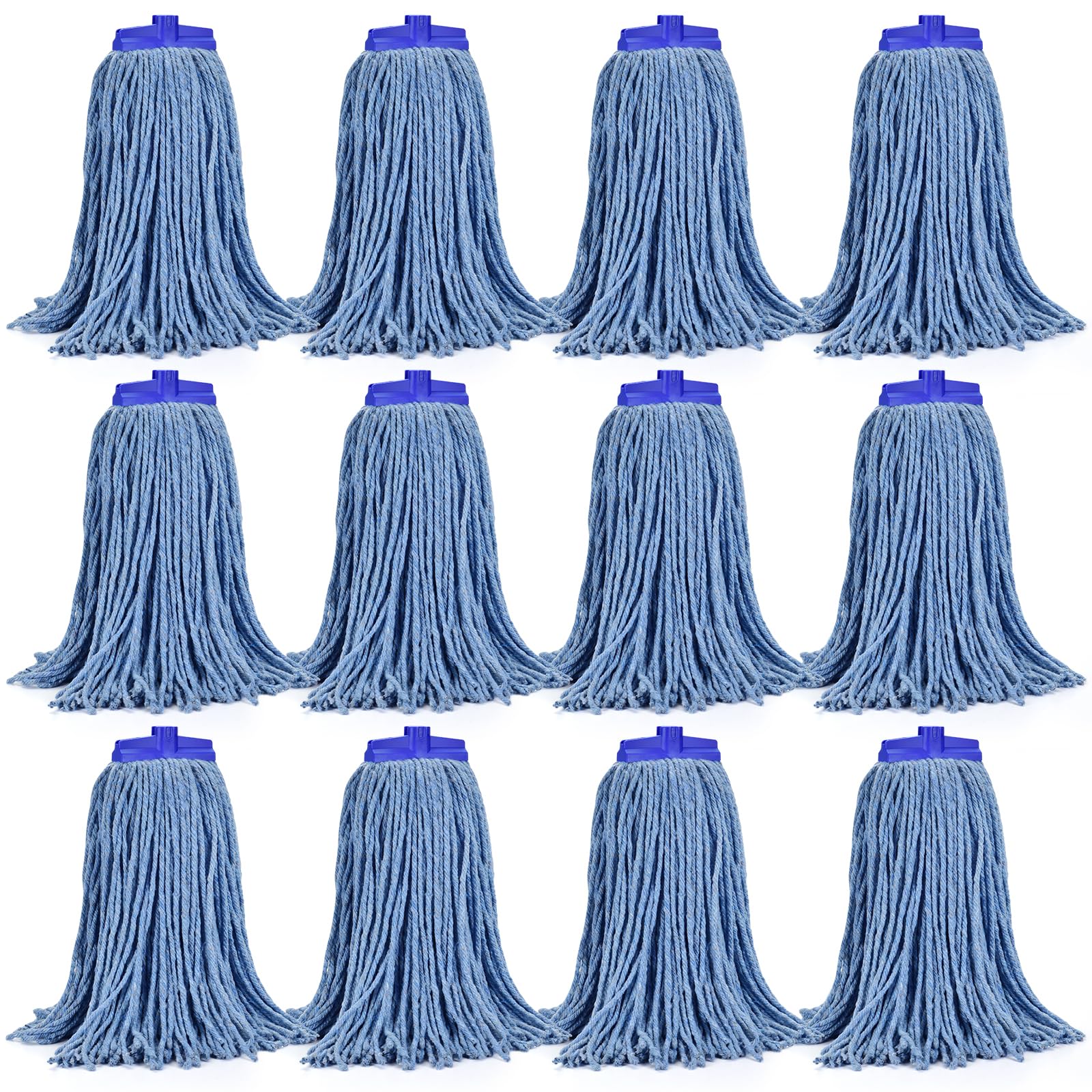 Matthew Cleaning - Cabezales de repuesto para mopa húmeda de algodón resistente (azul, grande, 12 unidades) con 2 paños de microfibra para uso residencial y comercial de limpieza de suelos, ajuste