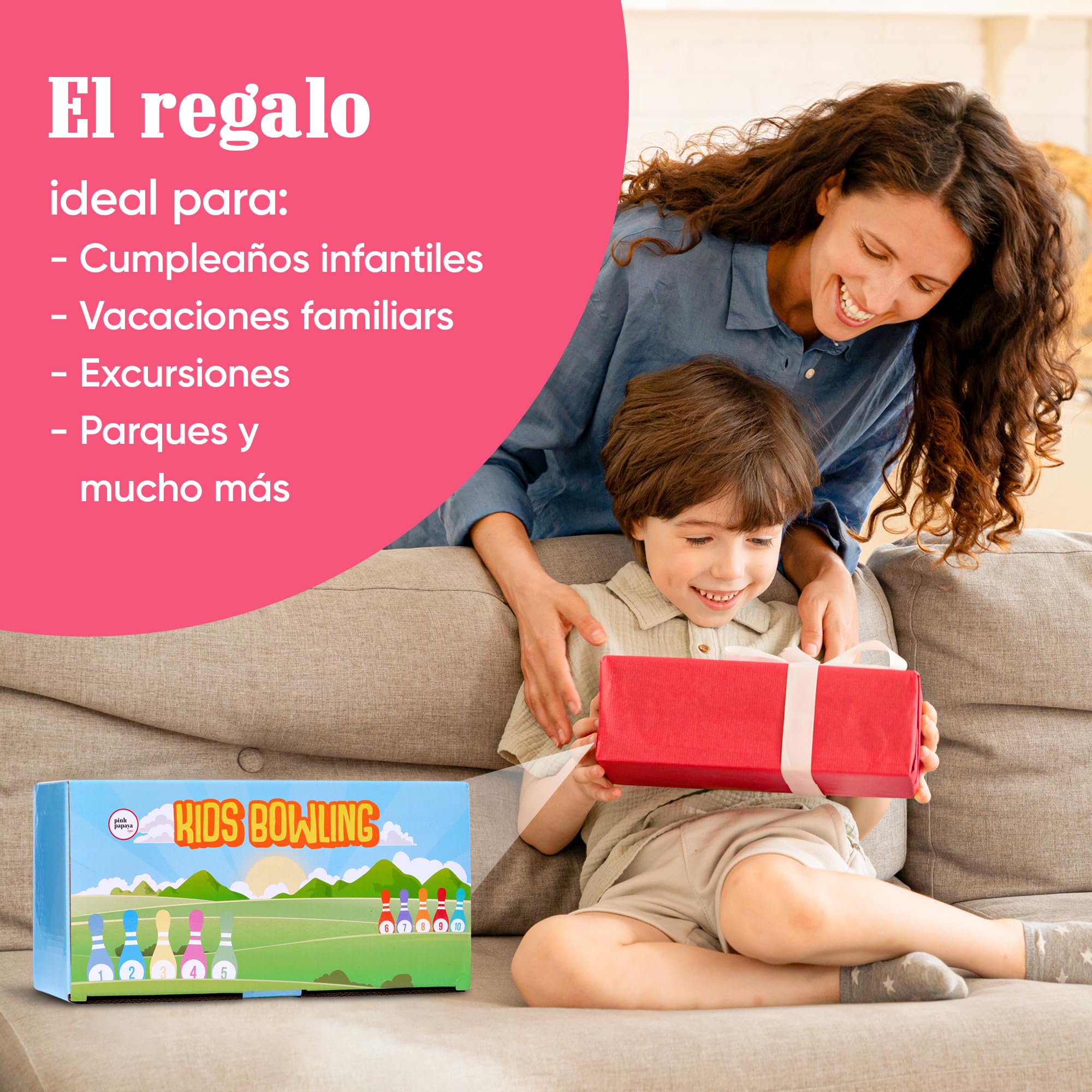 Pink Papaya Bolos Infantiles, Juego de Bolos para Niños de 12 Piezas, Juegos de Exterior Niños, Juguetes para Niñas