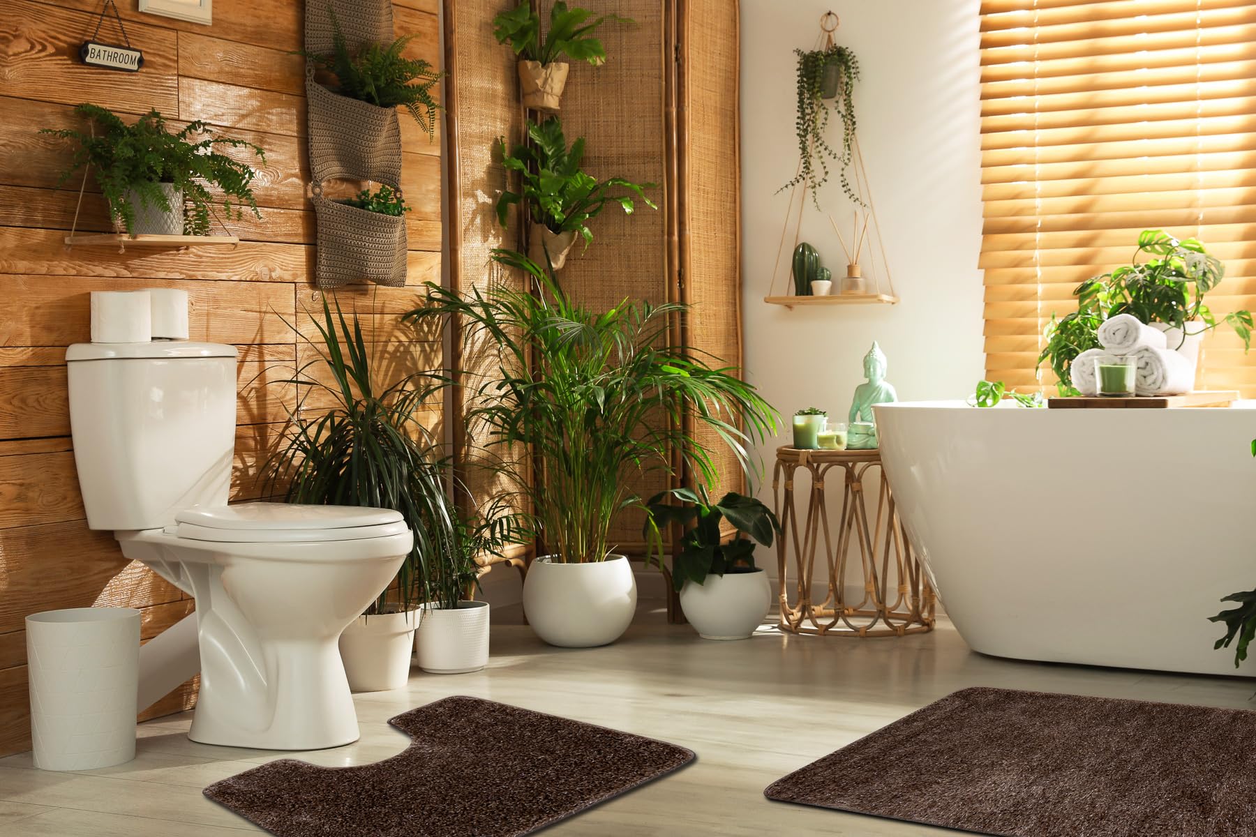 rugsx Set 2 alfombras de baño Synergy, Glamour, Alfombra baño Antideslizante, Suave y Lavable, Beige 60x100 cm