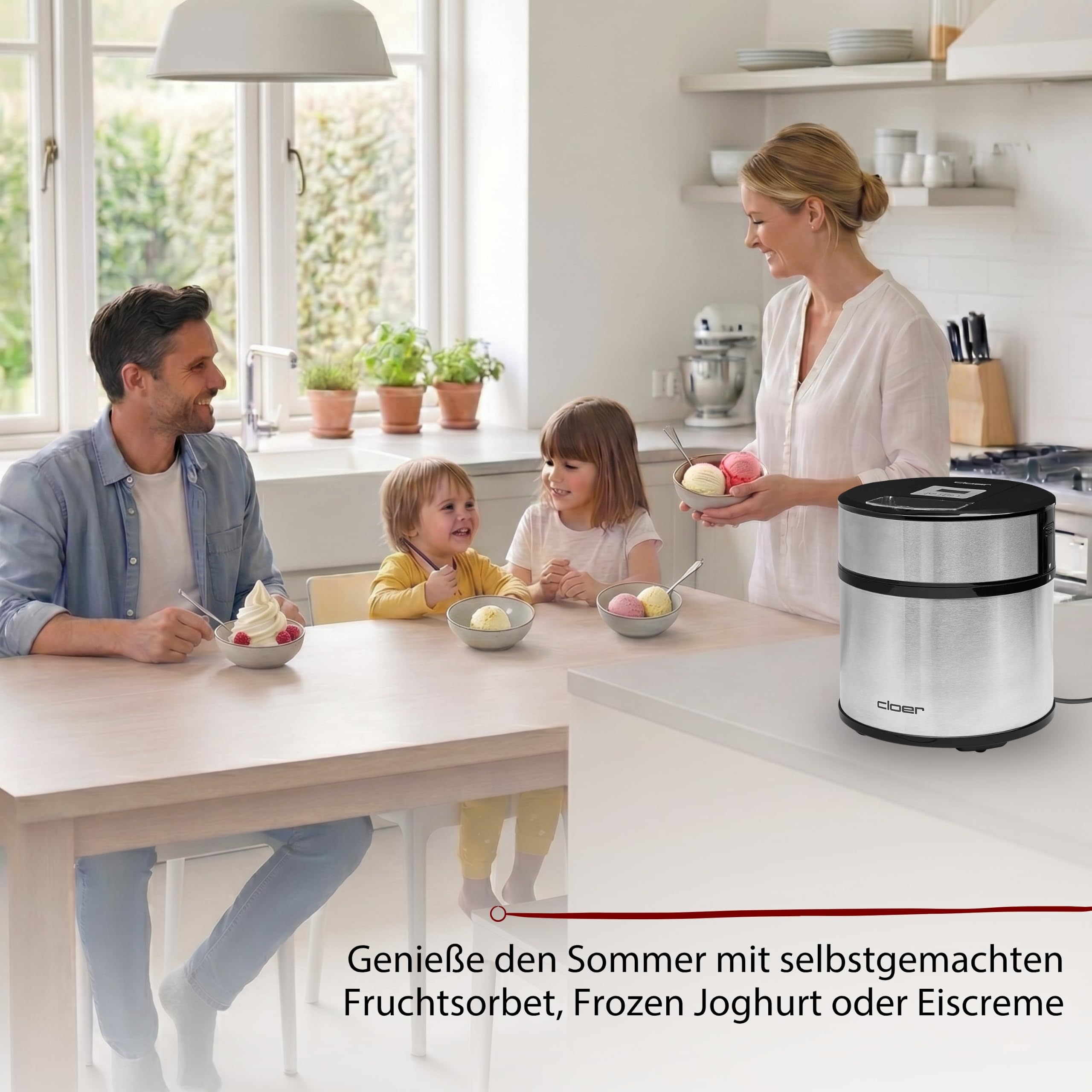 Cloer 9959 Eismaschine für 1,5 Liter Eis Creme, Frozen Joghurt und Sorbet