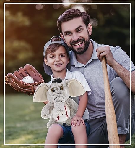 Miniatura 6 de DolliBu Animal de peluche de elefante sentado con felpa de béisbol, elefante de felpa suave, adorable juguete de peluche para jugar, lindo regalo de