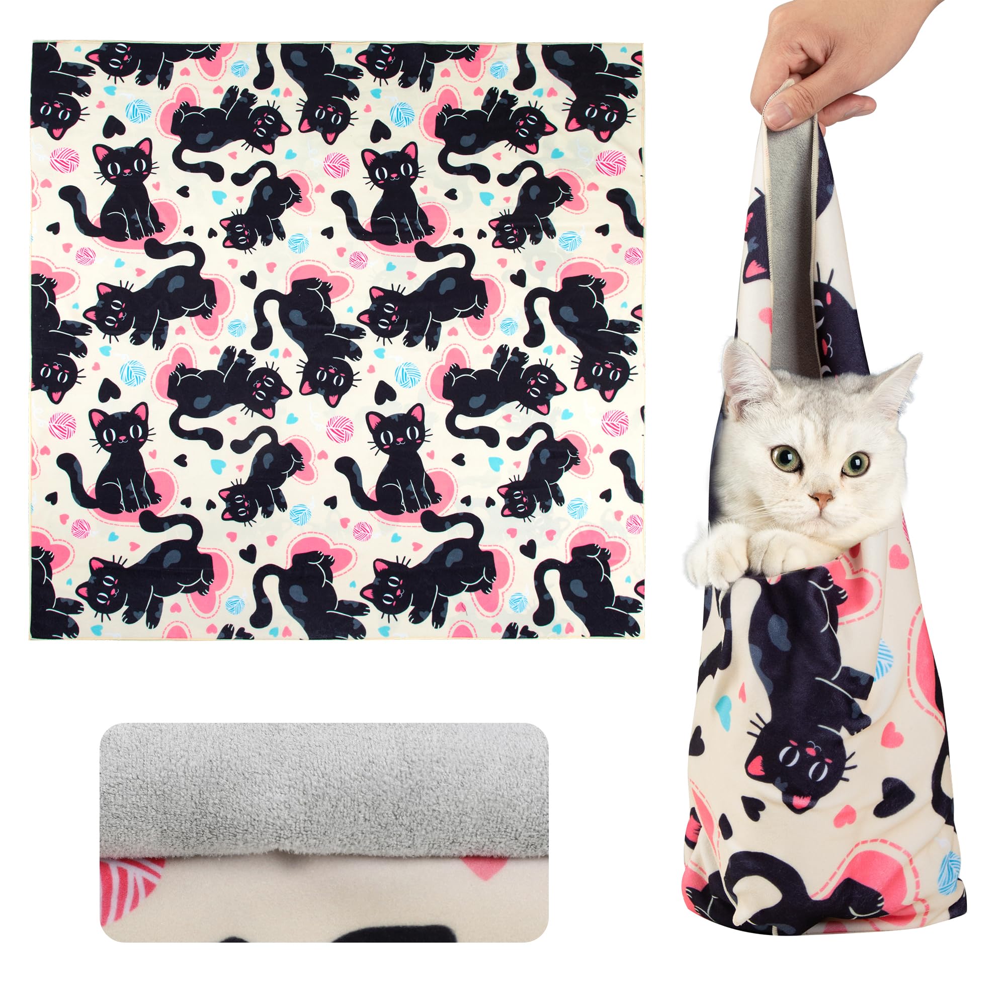 Barklincharm 21.7“ Cat Wrap for Cutting Nails Self-Adherent Fabric Cat Wrap for Grooming Cat Restraint for Nail Clipping Anti-Escape Cat Calming Wrap