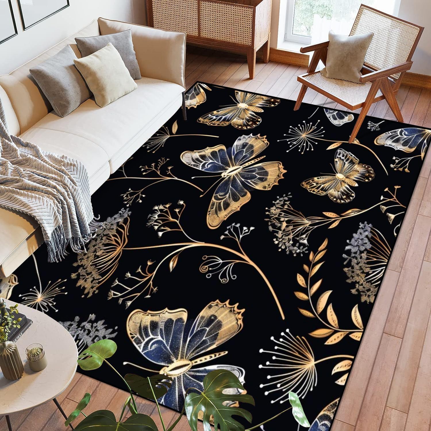 Tapis de chambre papillon 3D facile à nettoyer pour sol glissant
