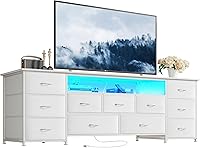 Vista 11 de Huuger Soporte de TV de 63 pulgadas para TV de 65, 70 pulgadas, cómoda larga con 11 cajones con tomas de corriente y luces LED, centro