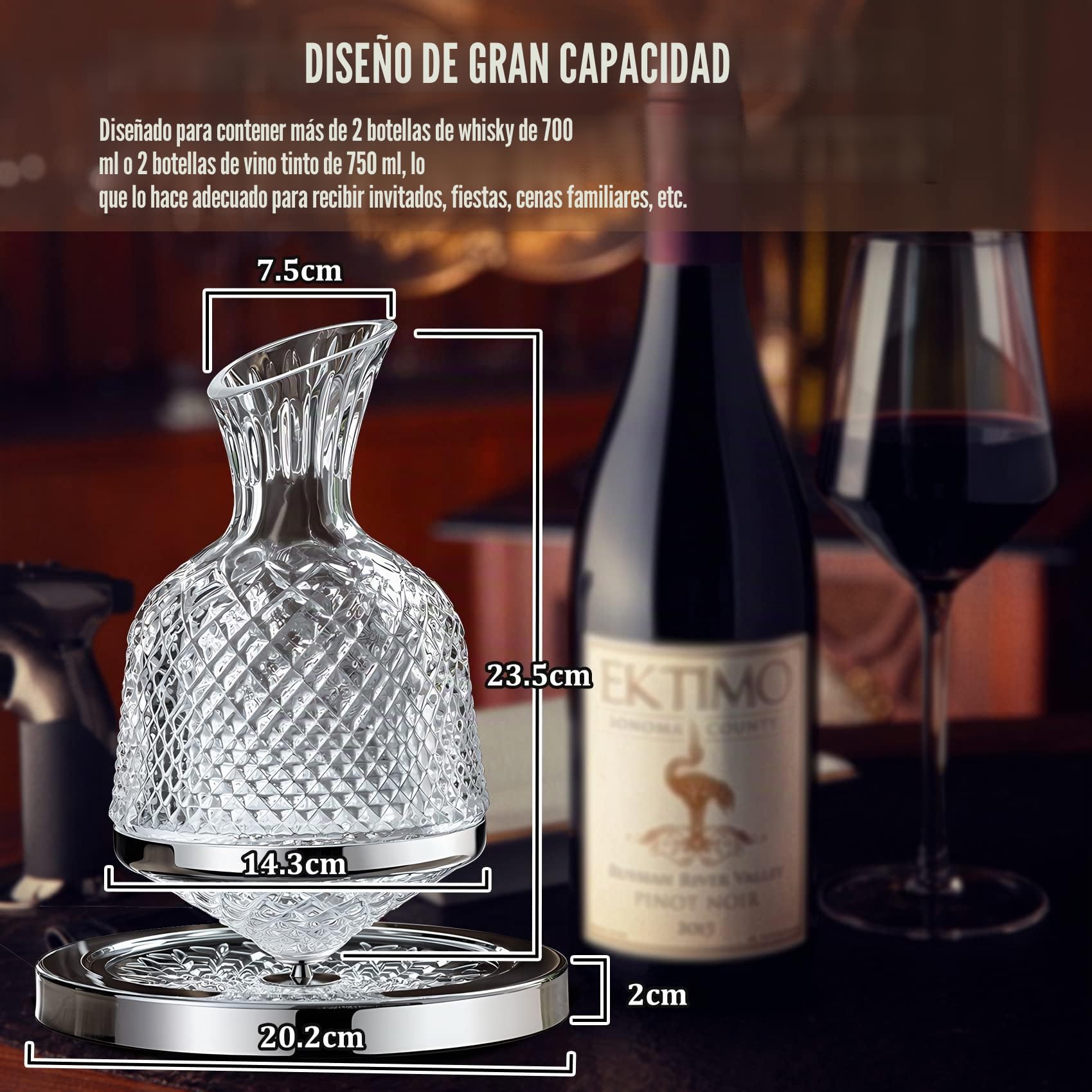 Decantador de Vino 1500ml, Decantadores De Cristal Sin Plomo y Gira 360° Apta