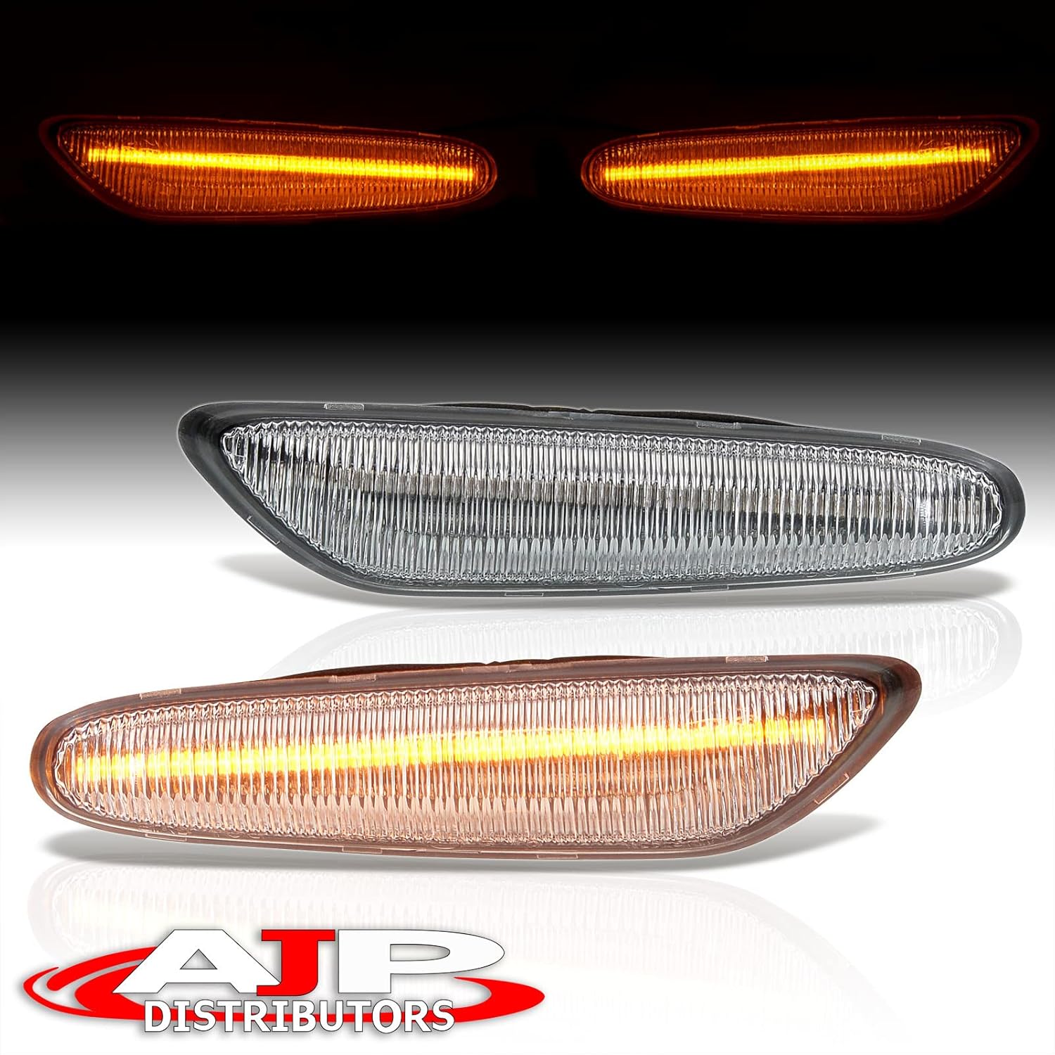AJP Distributors Clear Lens Amber Sequential LED Front Fender Side Marker Lights Turn Signal Indicator Lamps Pair Compatible/Replacement For E82 E88 E90 E91 E92 E93 E46 E60 E61 M5 E83 X3 1 3 5 Series