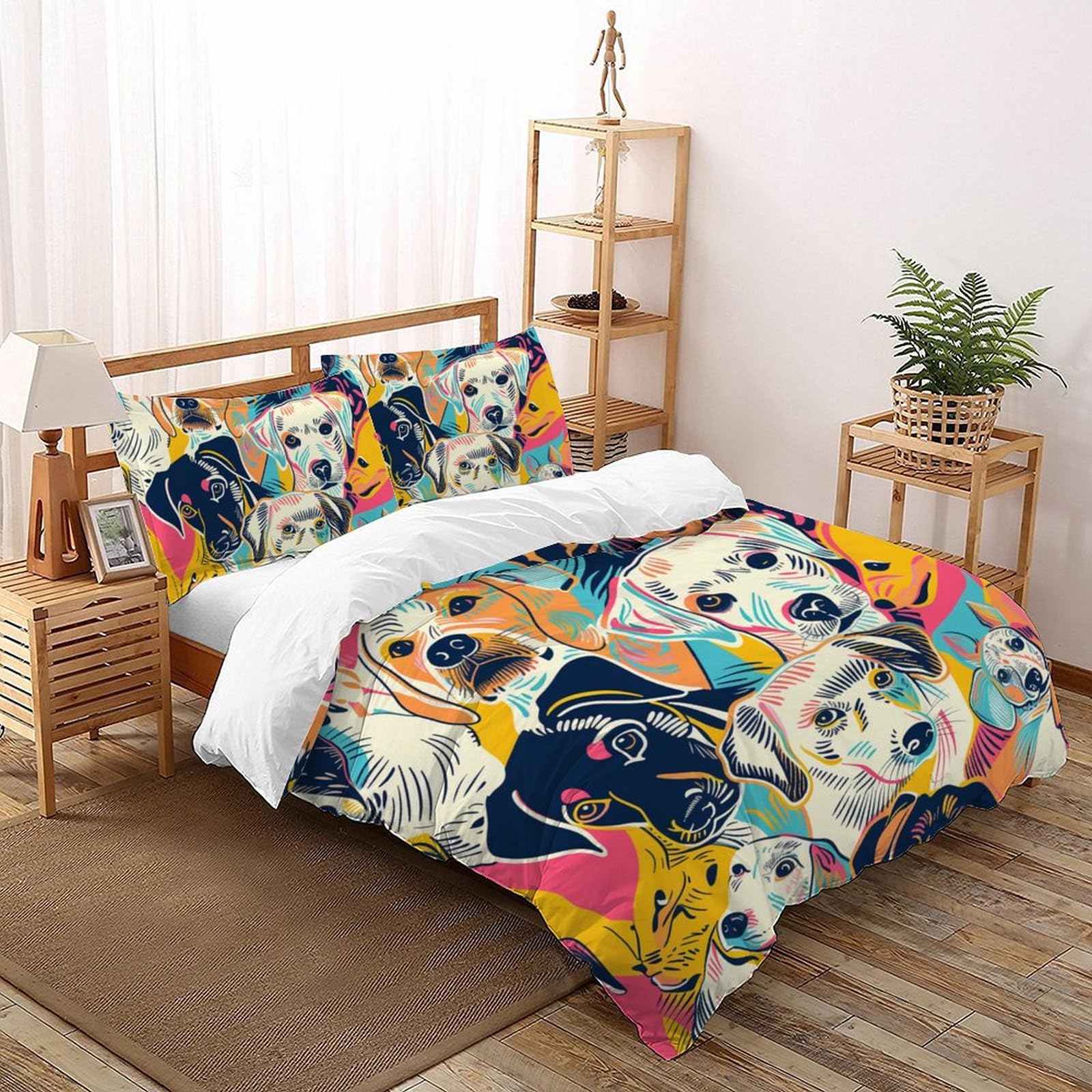 Parure de lit chien 200x200 cm avec housse de couette microfibre et taies d'oreiller