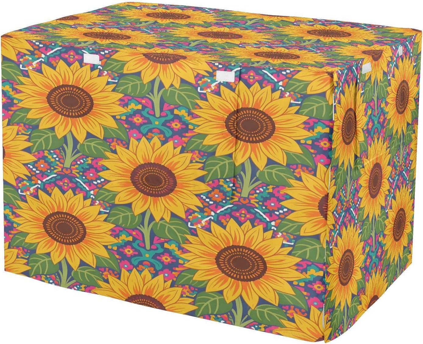 Vibrant Sunflowers Dog Crate Cover 600D Oxford Pet Kennel Cover with Mesh Window for Dog Cages, Windproof Waterproof Machine Washable, 42"x28"x30"