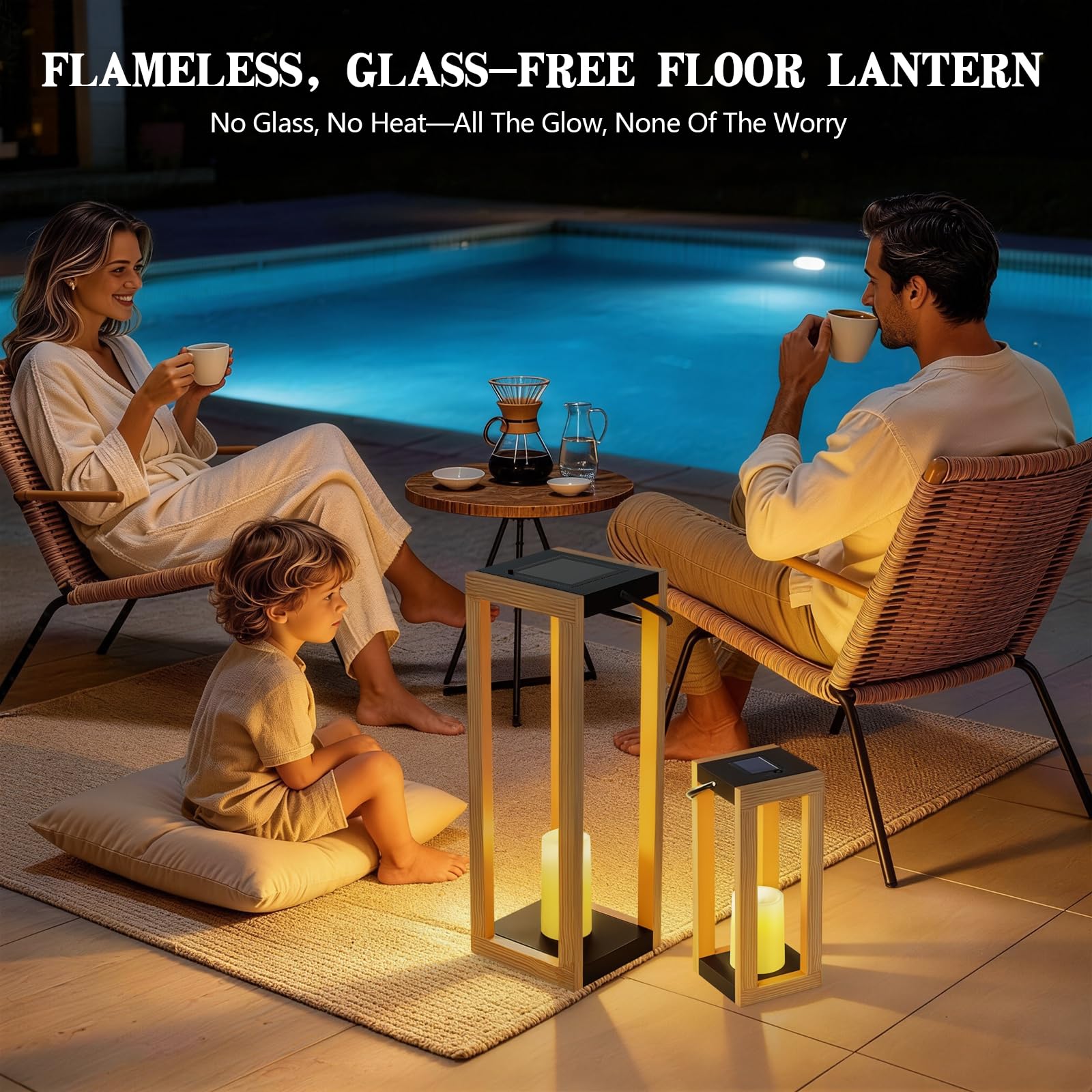 Grandi lanterne solari da esterno, impermeabili, alte lanterne decorative, luci solari per esterni, per veranda, patio, giardino, balcone, veranda, Natale, 76,2 cm, 43,2 cm, set di 2 colori legno