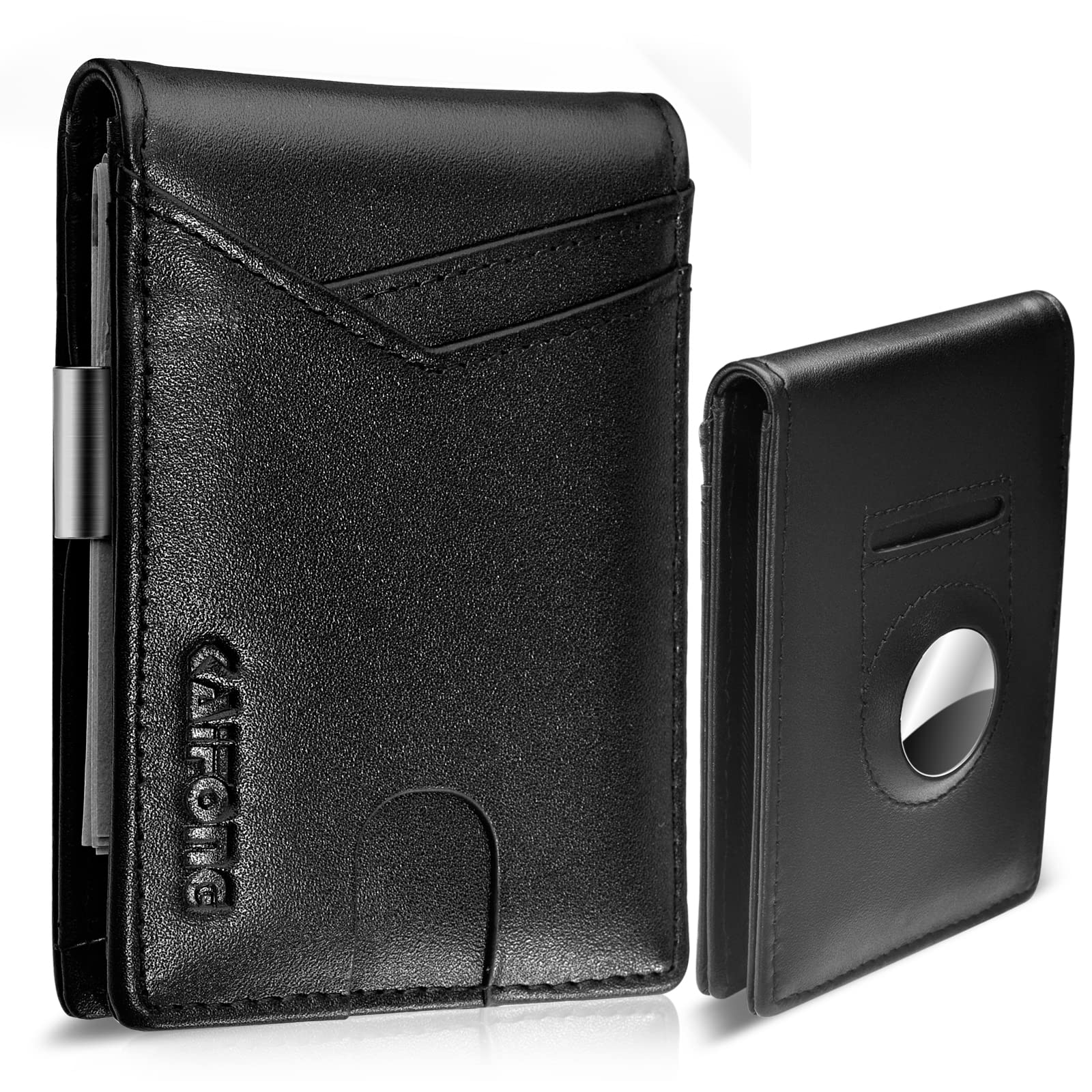 KAIFONG Mens Wallet for Airtag Wallet with Money Clip [Top Grain Leather] Air Tag Wallet with Card Holder RFID Blocking Bifold | Gifts for Him