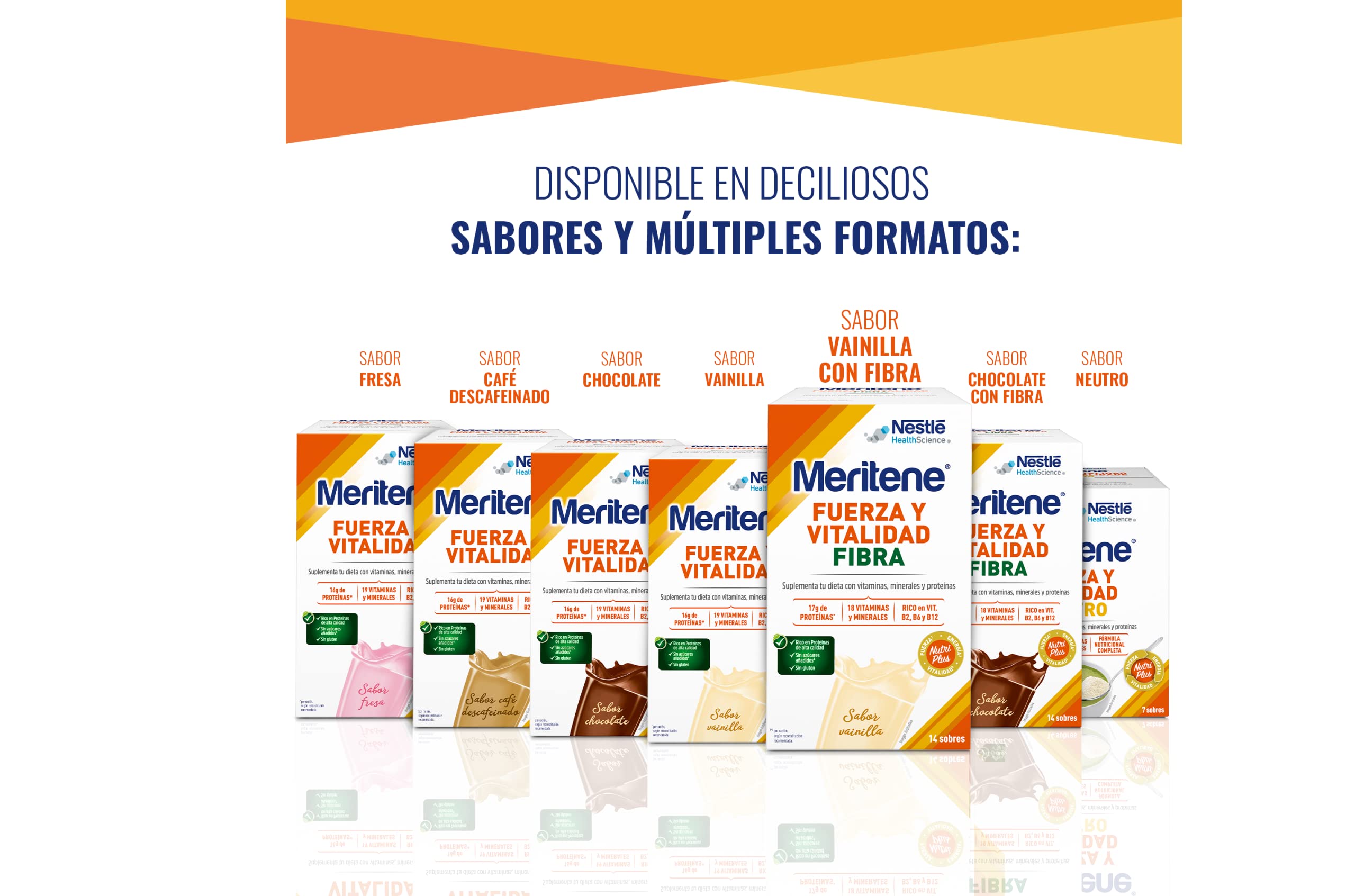 Meritene | Fuerza y Vitalidad Fibra | Sabor Vainilla | Fuerza para tus Músculos, Vitalidad para ti | Solución Nutricional Adultos con Fibra, Proteínas, Vitaminas y Minerales| 14 Sobres| 490 gr