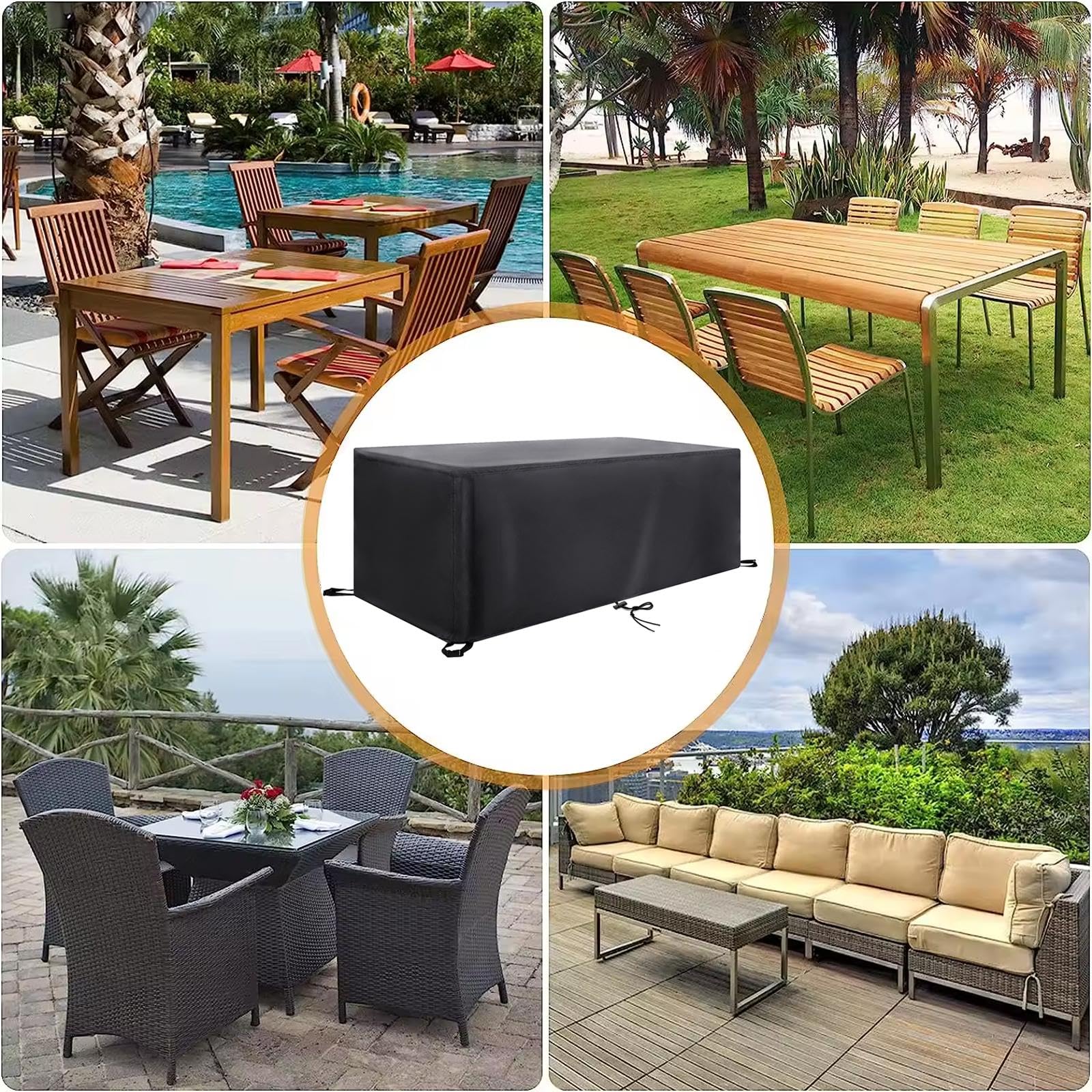 Copertura Per Mobili da Giardino, 300x130x75cm Telo Copri Tavolo per Esterno Copertura Mobili Giardino Impermeabile Copri Tavolo da Esterno Coperture Tavoli da Giardino Antipioggia Antivento