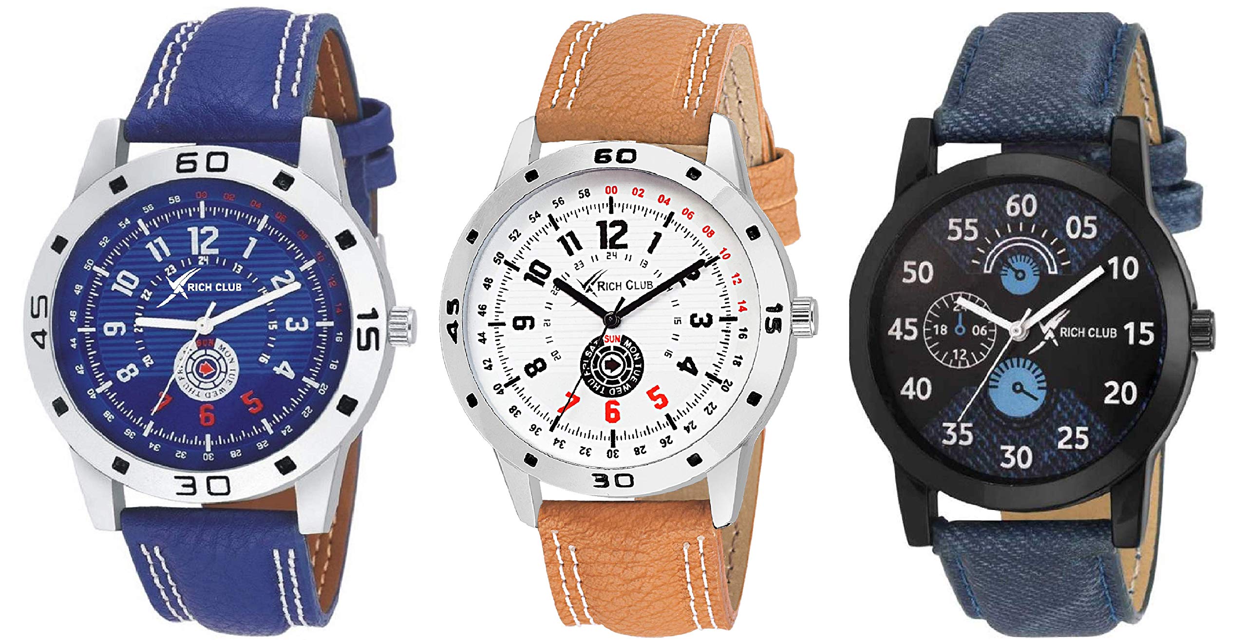 Rich Club Latest Combo of 3 Multi-Color Formal Watches for Men and Boys (27TMX-BLU+ORN+Jeans) (B07NJNPK3V) Amazon Price History, Amazon Price Tracker