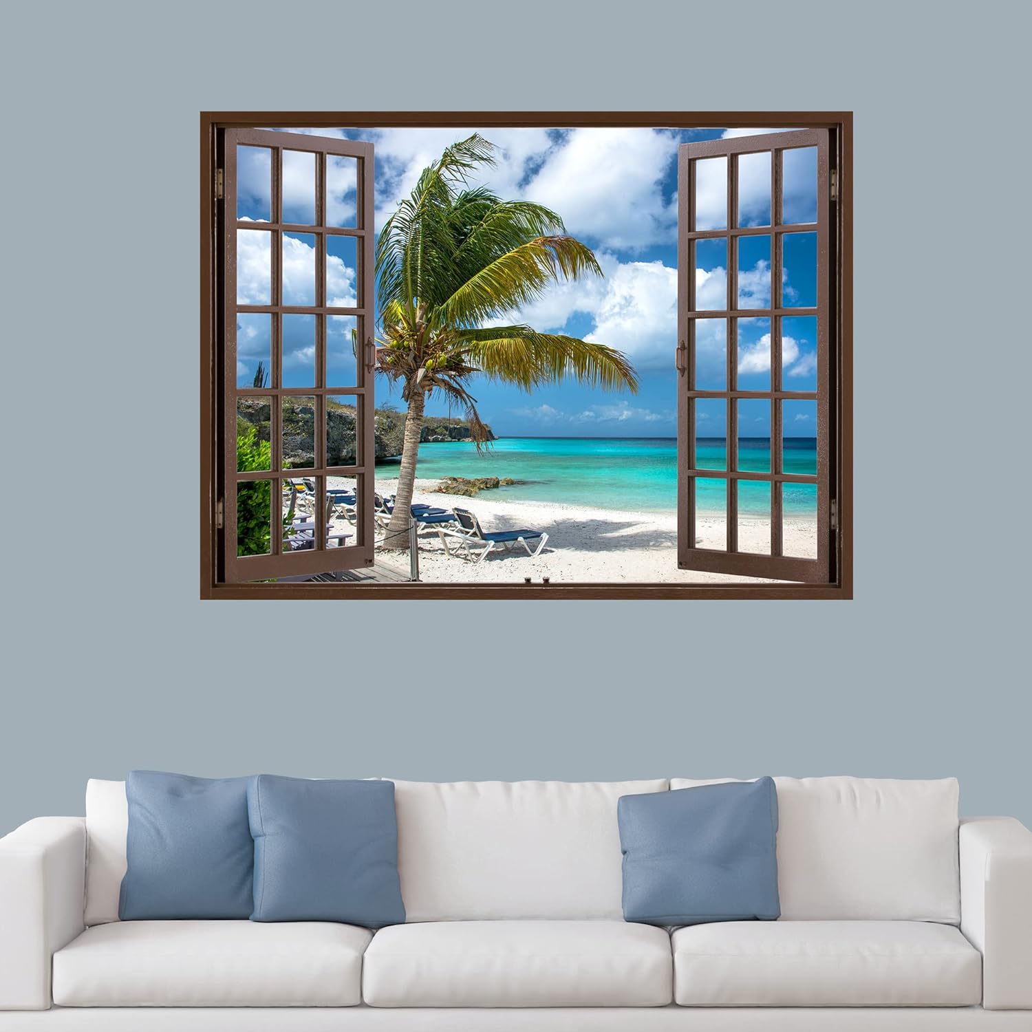 IDEA4WALL Wall Murals for Bedroom Fake Window Beach Brown Window Removable Wallpaper Peel and Stick Wall Stickers - 36x48 inches