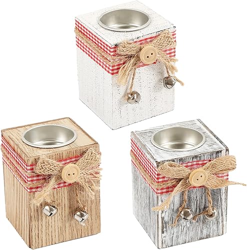 NFNSIG 3PCS Wooden Christmas Candle Holder, Wood Tealight Candle Holder, Cylinder Tealight Candle Holder for Table Centerpiece, Christmas Tealight