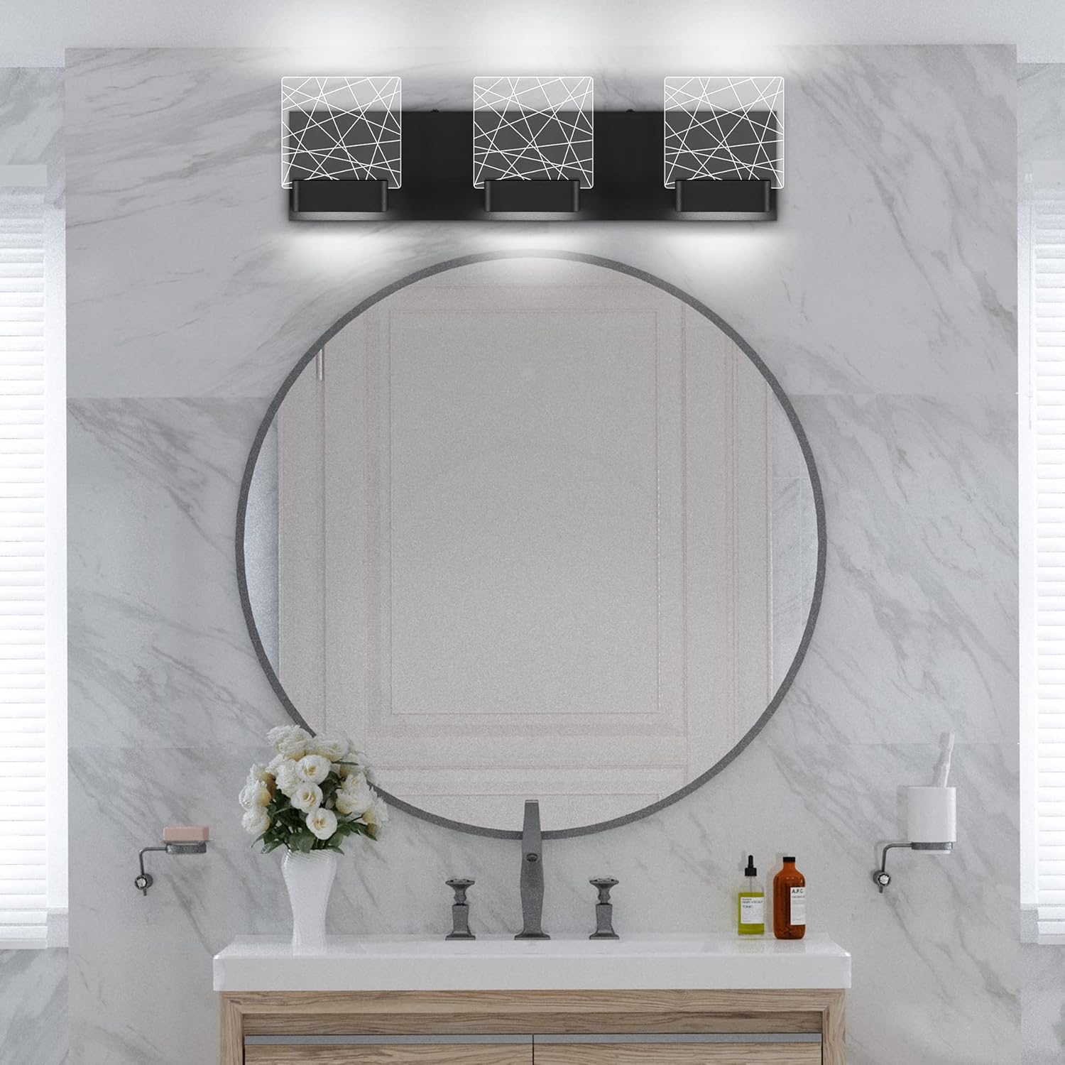 Aipsun Black Vanity Light Modern LED Bathroom Vanity Lighting Fixtures 3 Light Bathroom LED Wall Light 6000K