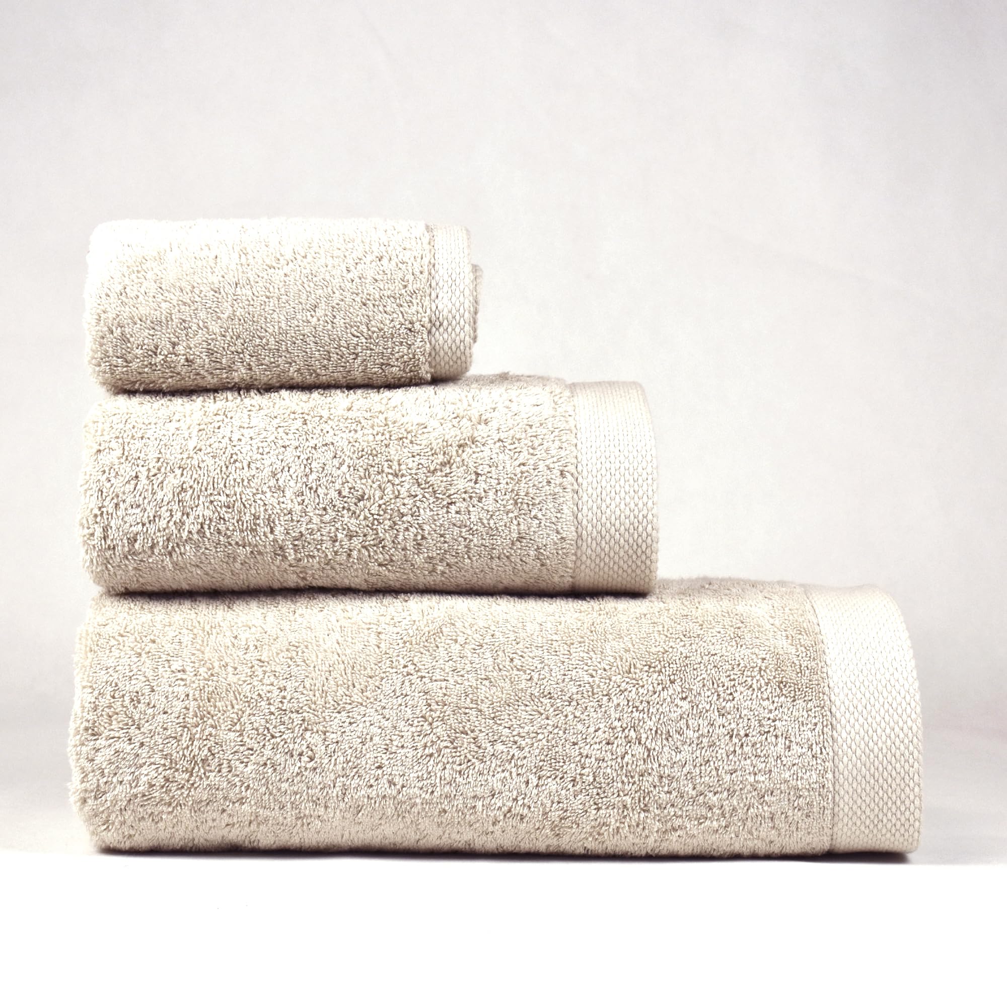 Asciugamano modello Excelence - Asciugamano liscio in spugna - 100% cotone pettinato - grammatura 700 g/m² (sabbia, set di 3 asciugamani (1 toeletta + 1 lavabo + 1 bagno))