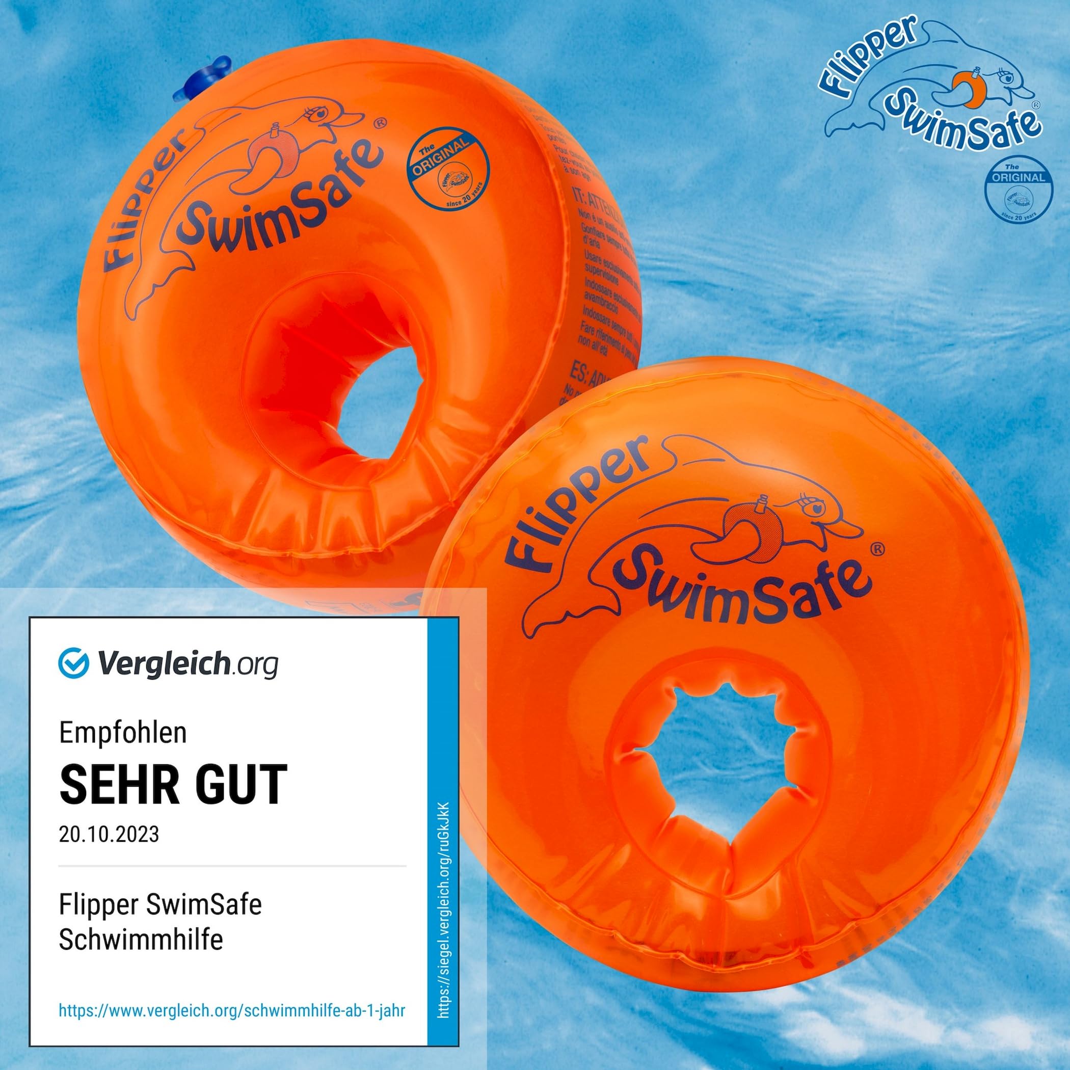 Flipper SwimSafe Aide à la Natation pour Les Tout-Petits, brassards avec Noyau en Mousse PE incassable pour Apprendre à Nager, vainqueur du Test Stiftung Warentest 05/2024