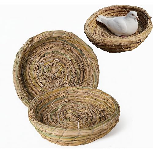 Orgrimmar 2PCS Handmade Woven Flat Base Straw Bird Nest Hatch House Nest
