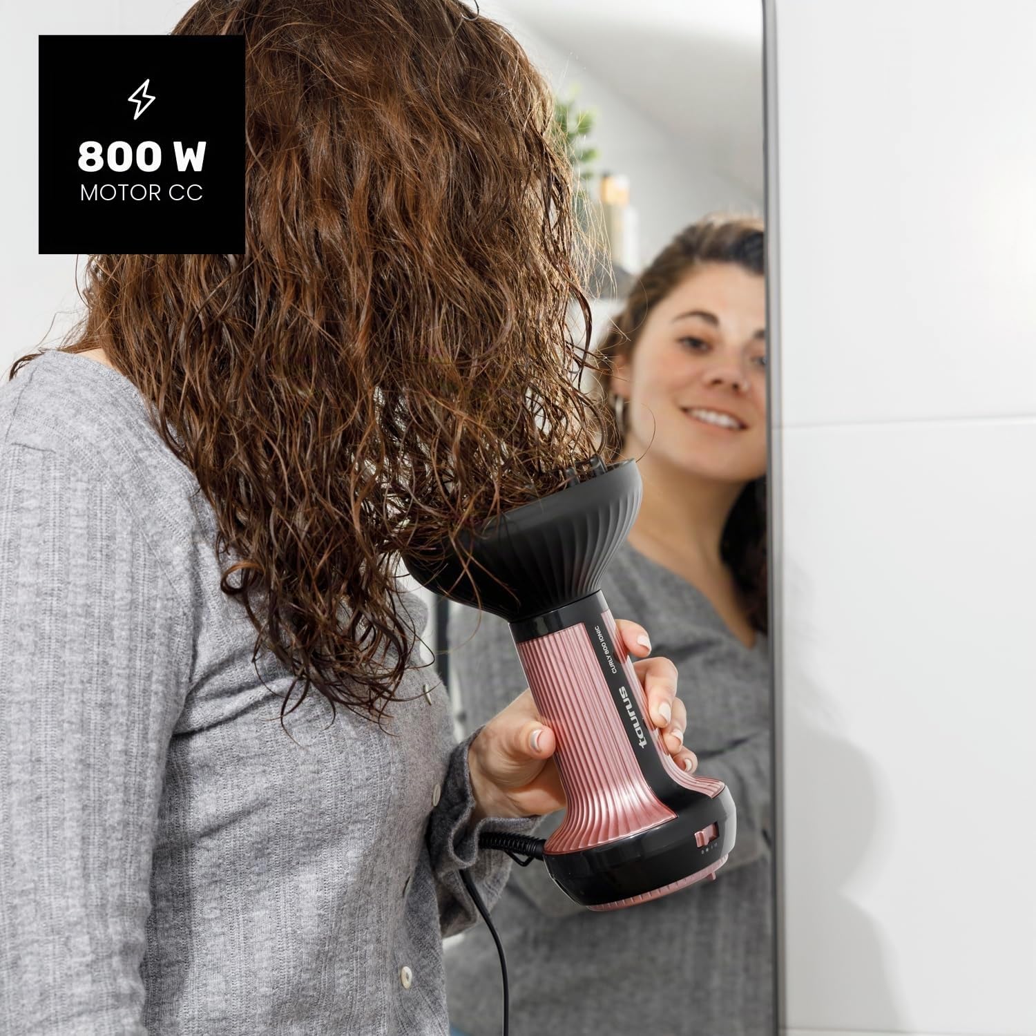 Taurus – Difusor de aire caliente Curly | Para cabello rizado | Ionic Care | Recubrimiento Cerámico | 3 Temperaturas y Velocidades | 800W | Sin efecto encrespamiento | Accesorios