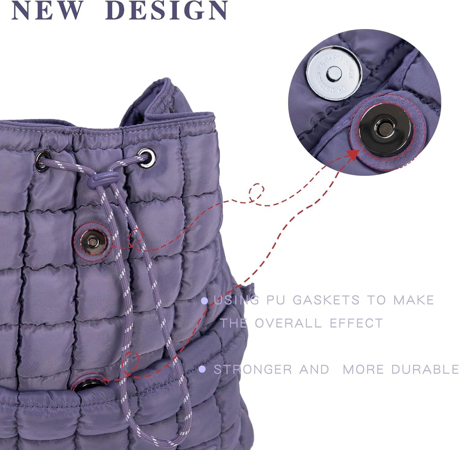 Quilted Backpack for Women, Lightweight Travel Gym Bag, Hiker Pack Drawstring Padding Backpacks, Puffer Travel Bag for Casual Daypack(Purple) - Image 8