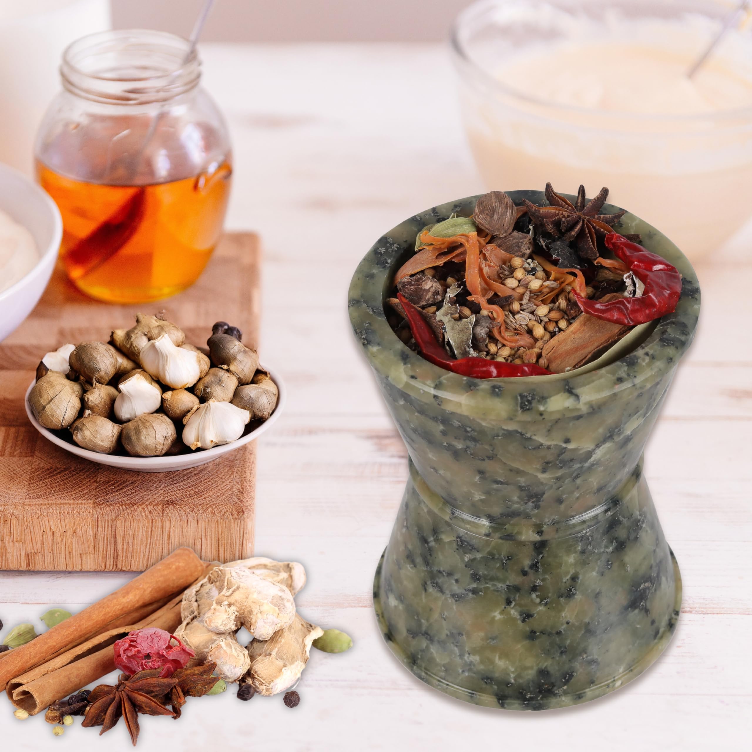 Divit Shilp Mortar and Pestle, Made of Heavy Duty Polished Hard Stone, Natural Stone Grinder for Spices Pastes, Herbs - Image 2