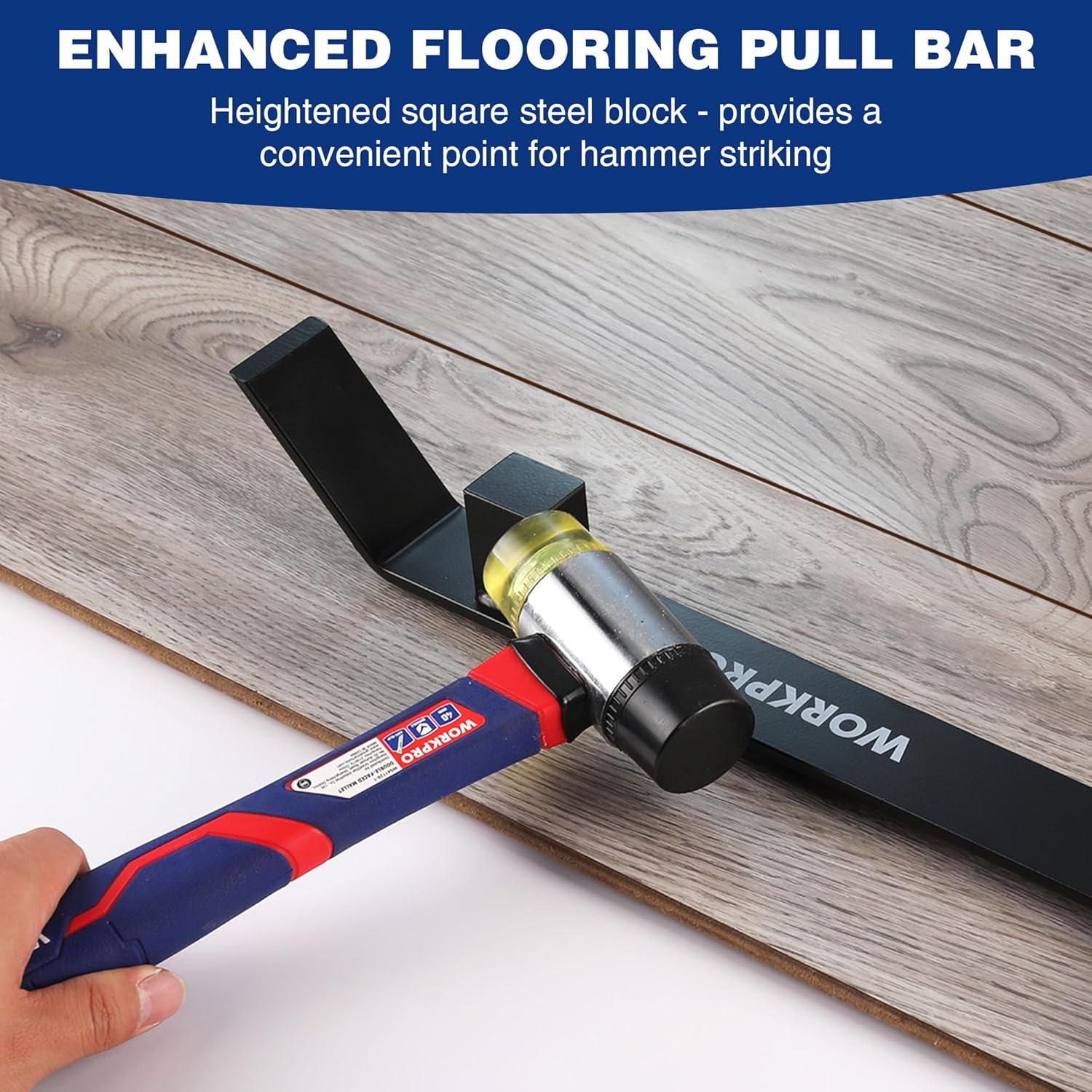 Close-up of WORKPRO pull bar showing heavy-duty steel construction