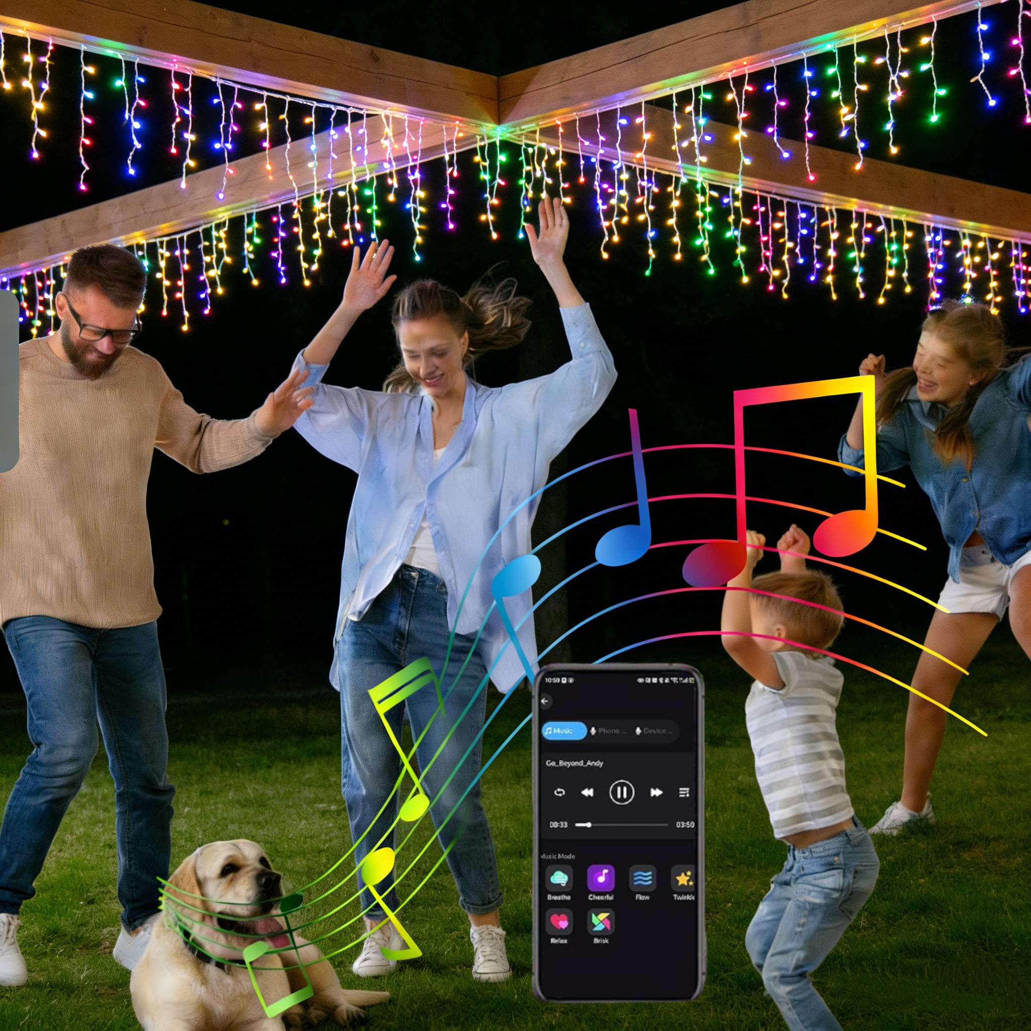 Weihnachts-Eiszapfen-Lichter für den Außenbereich, 13 m, 400 LEDs, intelligenter Farbwechsel, anschließbare Musik-Synchronisation, App-Steuerung, programmierbar, IP65 wasserdicht, 58 mehrfarbige Modi