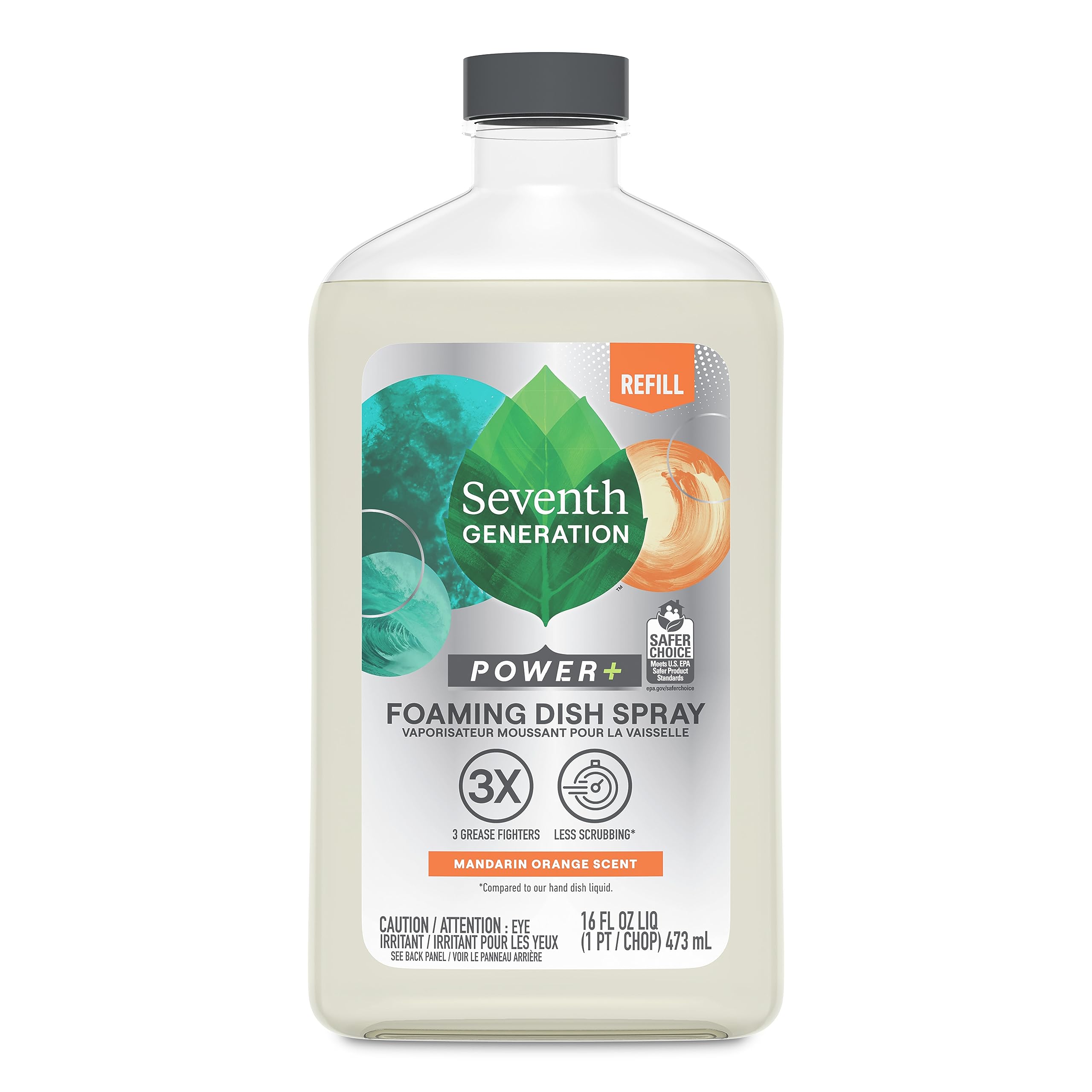 Seventh Generation Power Foaming Dish Spray Mandarin Orange Dishwashing soap Cuts Grease 16 oz