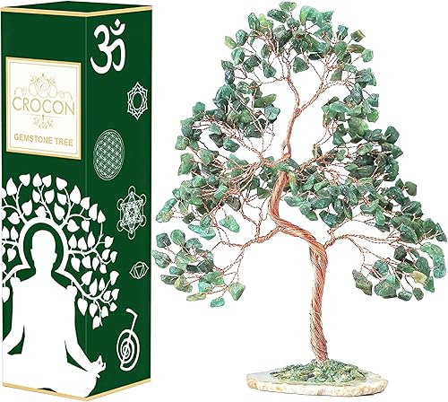 Árbol de piedras preciosas de aventurina verde  Base de rodajas de ágata geoda, árbol de cristal hecho a mano para energía positiva, piedra curativa