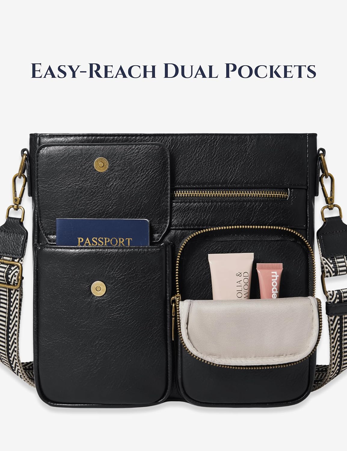 Yarnic Crossbody Bags for Women, Multi Pocket Crossbody Purse Vegan Leather Shoulder Handbags with Guitar Strap - Image 6