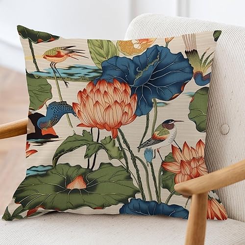 Vista 28 de ArogGeld Fundas de cojín asiáticas escénicas elegantes chinoiserie, diseño de loto verde, pájaros, jardines, funda de almohada para sofá
